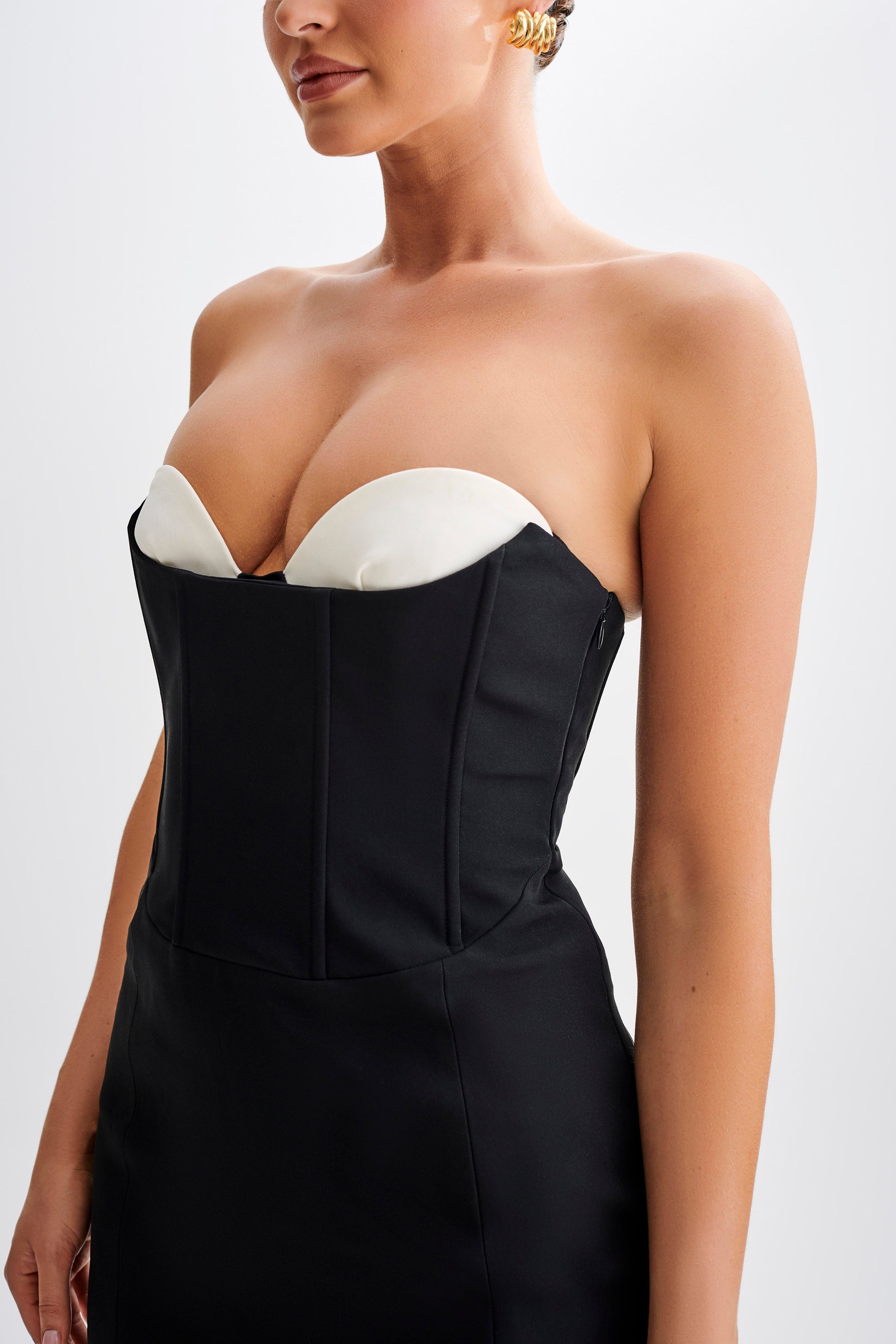 Deana Contrast Suiting Strapless Mini Dress - Black #6