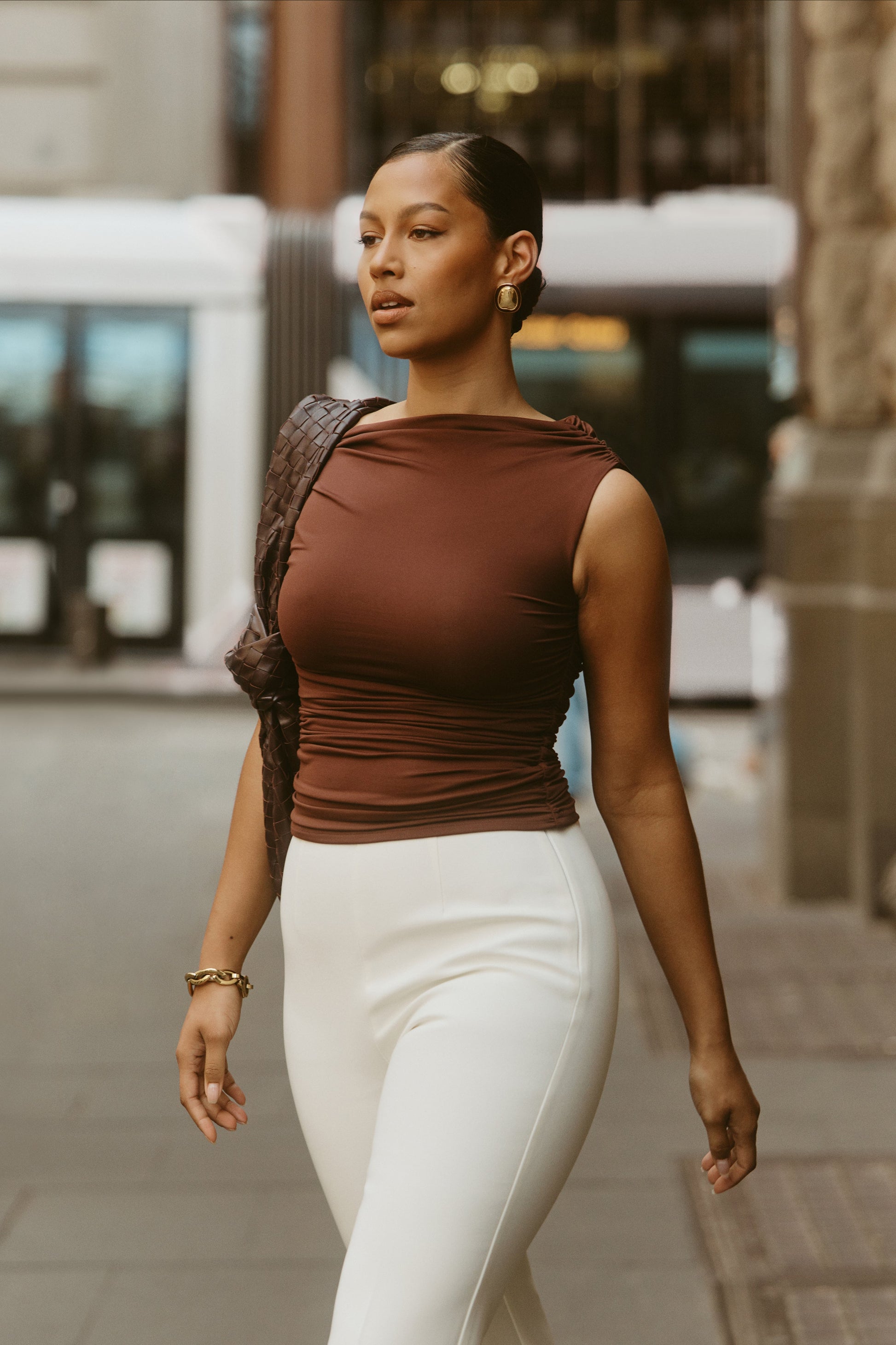 Alayna Recycled Nylon Ruched Top - Chocolate #7