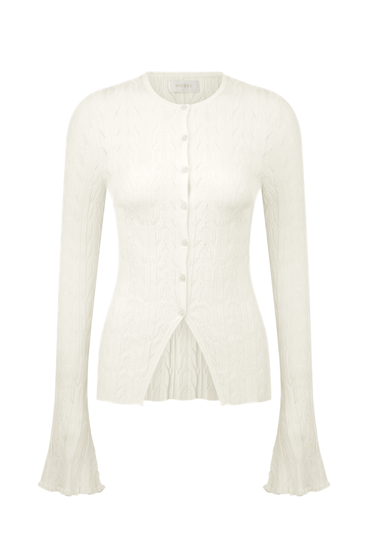 Amy Pointelle Bell Sleeve Cardigan - Ivory