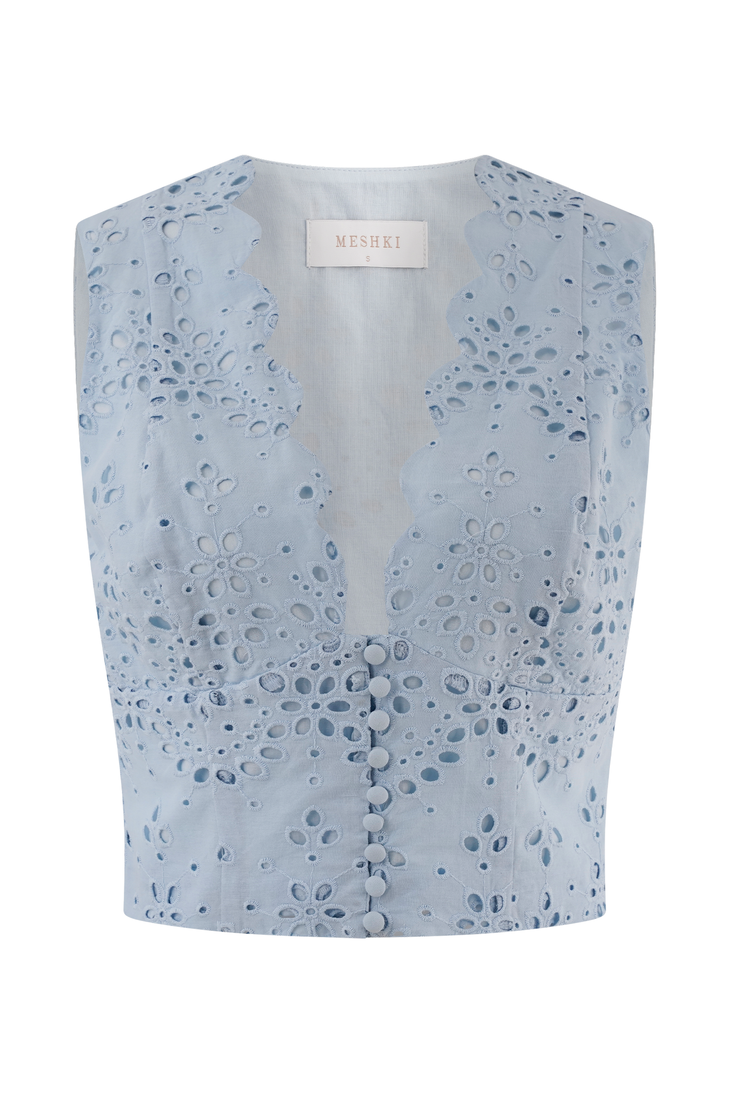 Arla Sleeveless Broderie Top - Pale Cornflower Blue