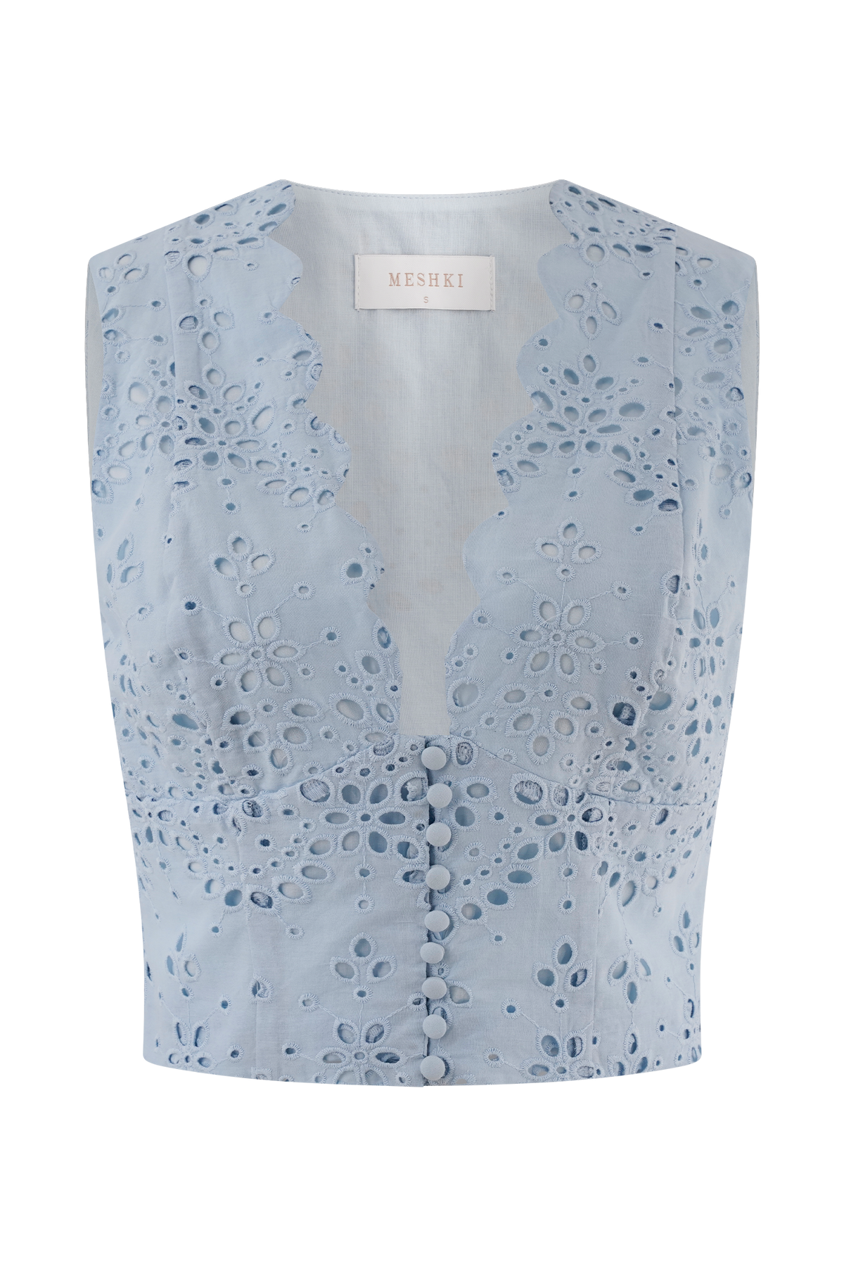 Arla Sleeveless Broderie Top - Pale Cornflower Blue