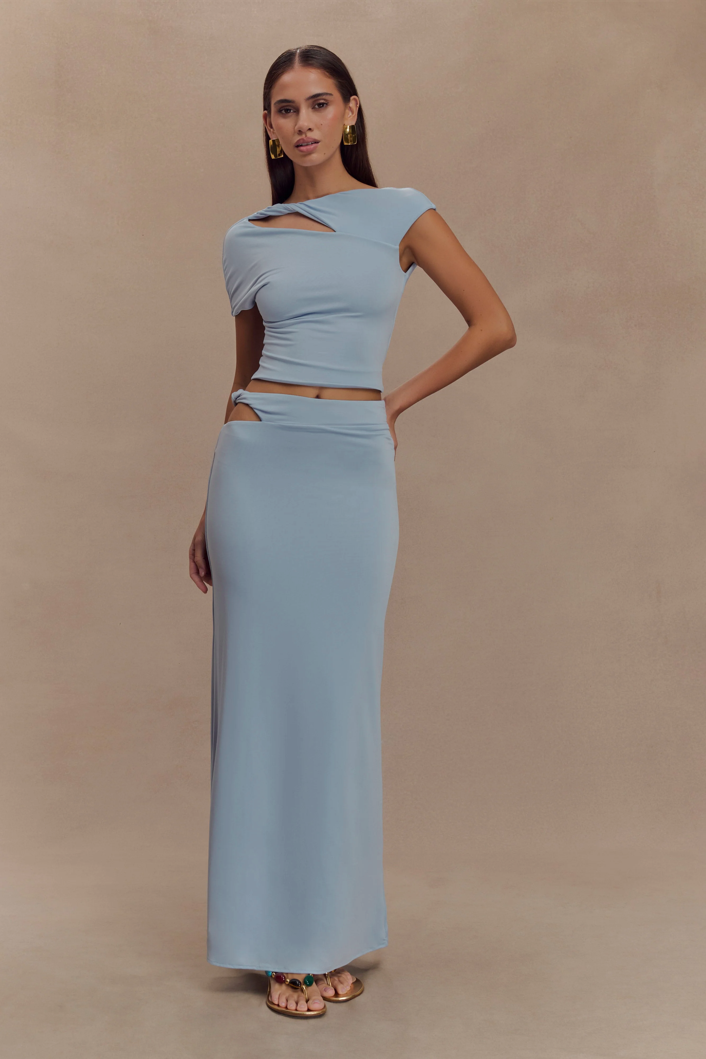 Haven Slinky Twist Midi Skirt - Pale Blue