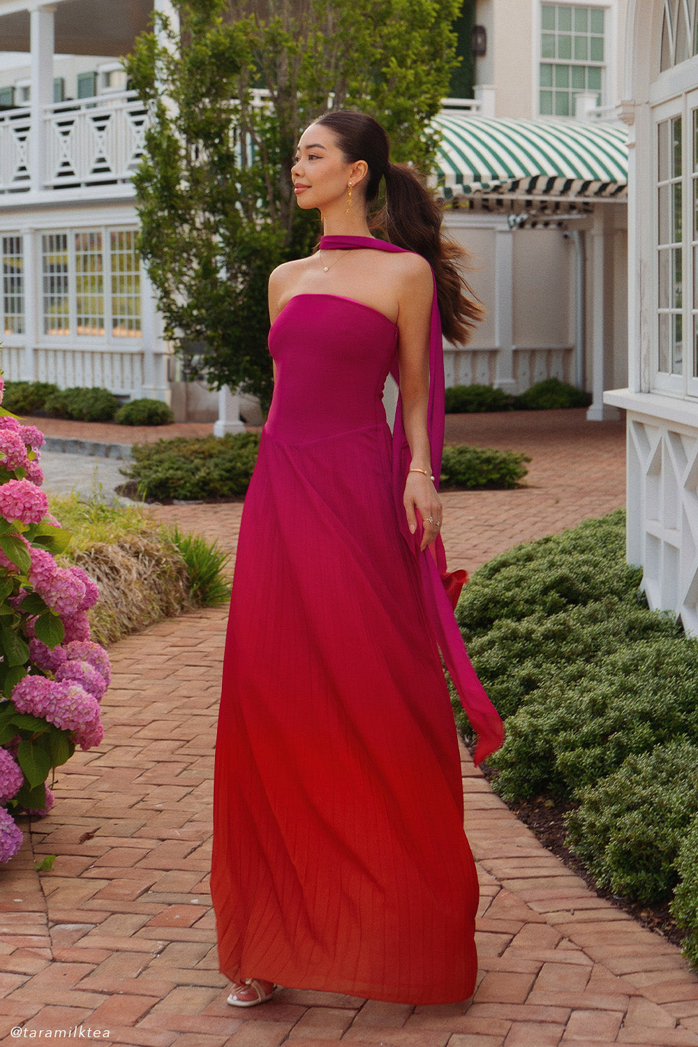long scarf dress Caira Chiffon Maxi - Ombre Dark Pink EVENTDRESSING Chic Plus Size Ombre Color:Florence Floral