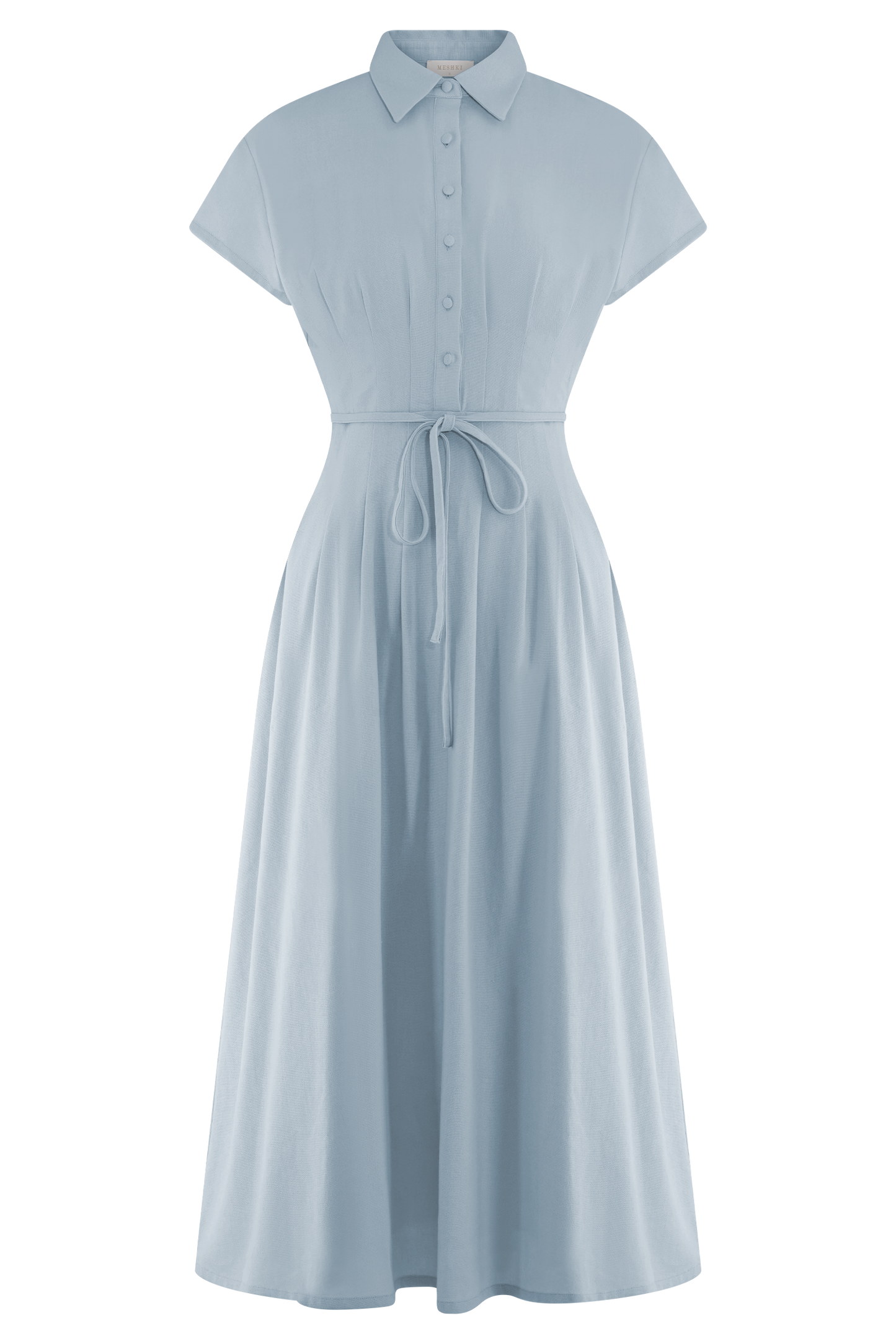 Aysha Buttoned Linen Midi Dress - Cornflower Blue