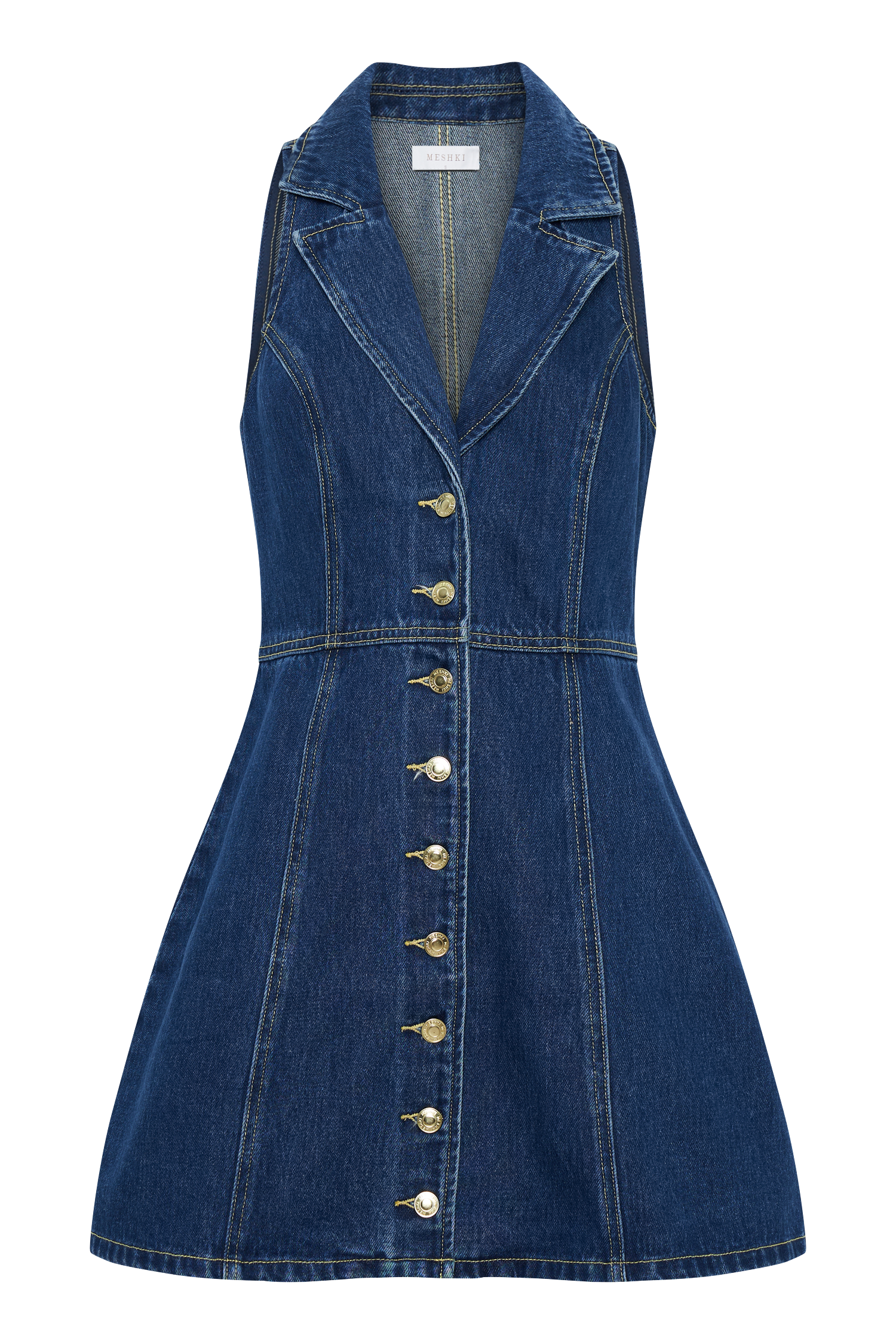 Eugenie Collared Denim Mini Dress - Dark Blue #9