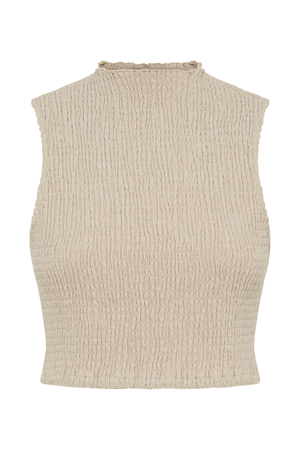 Emanuelle Sleeveless Linen Shirring Top - Natural
