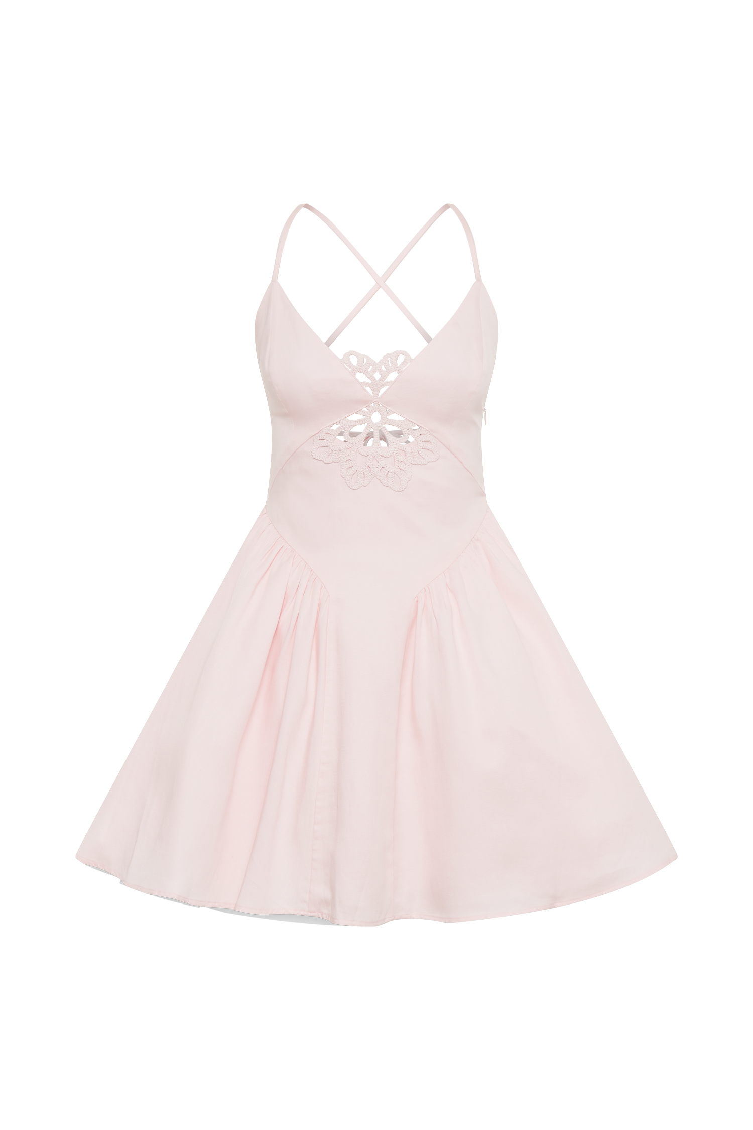 Muriel Cotton Mini Dress With Crochet - Powder Pink #10
