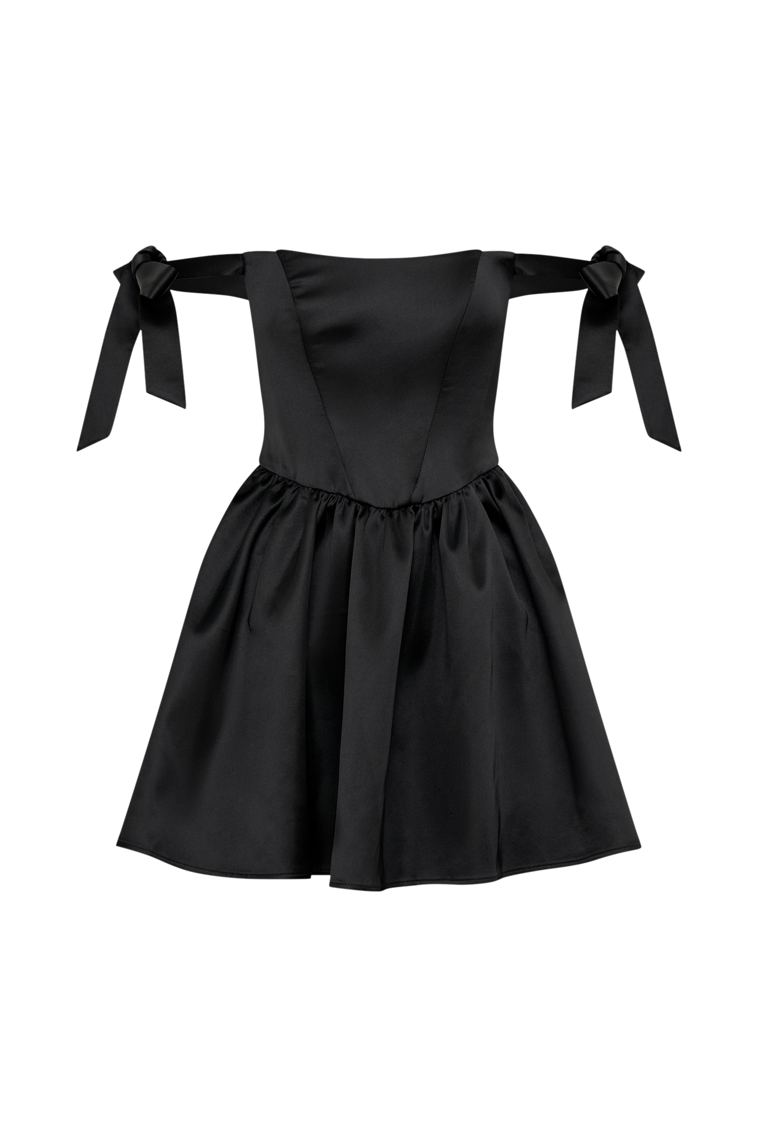 Rita Satin Mini Dress With Bow Sleeves - Black #10