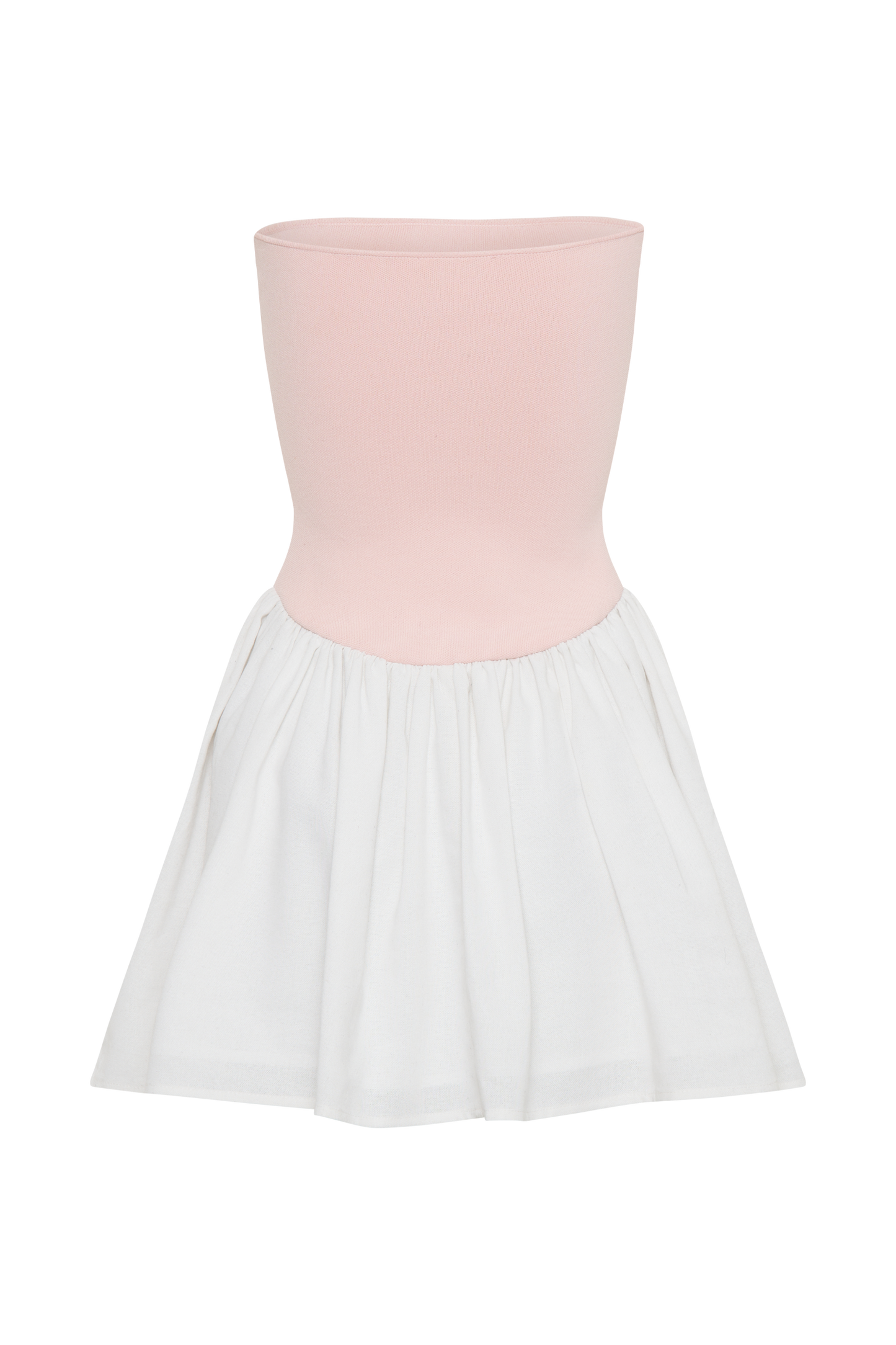 Hannah Knit And Linen Mini Dress - Baby Pink/White
