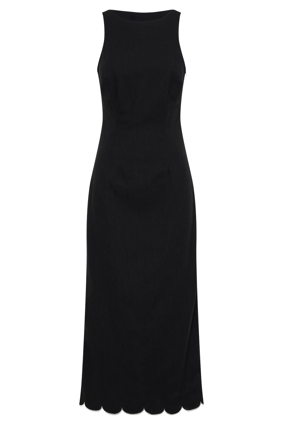 Sofiane Scalloped Linen Midi Dress - Black