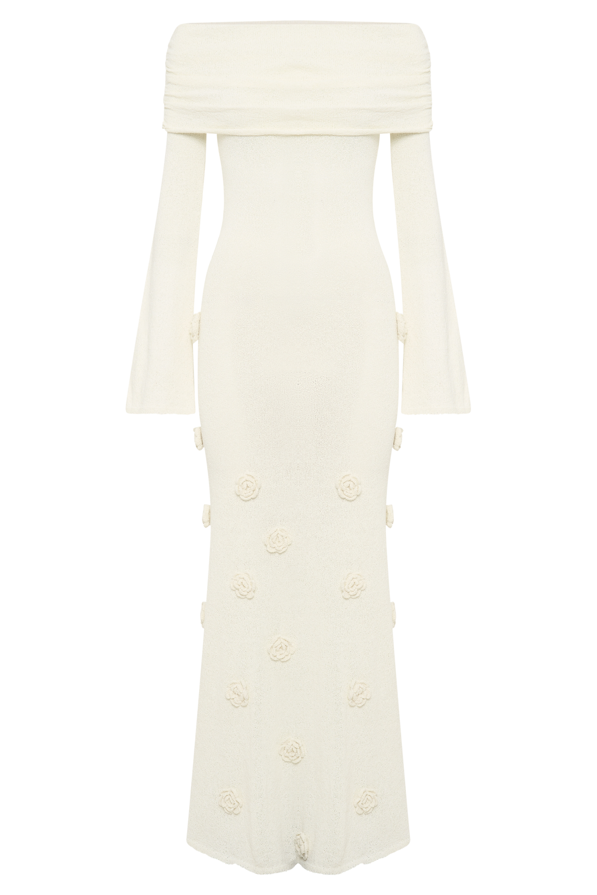 Kiki Off Shoulder Knit Rose Maxi Dress - Ivory