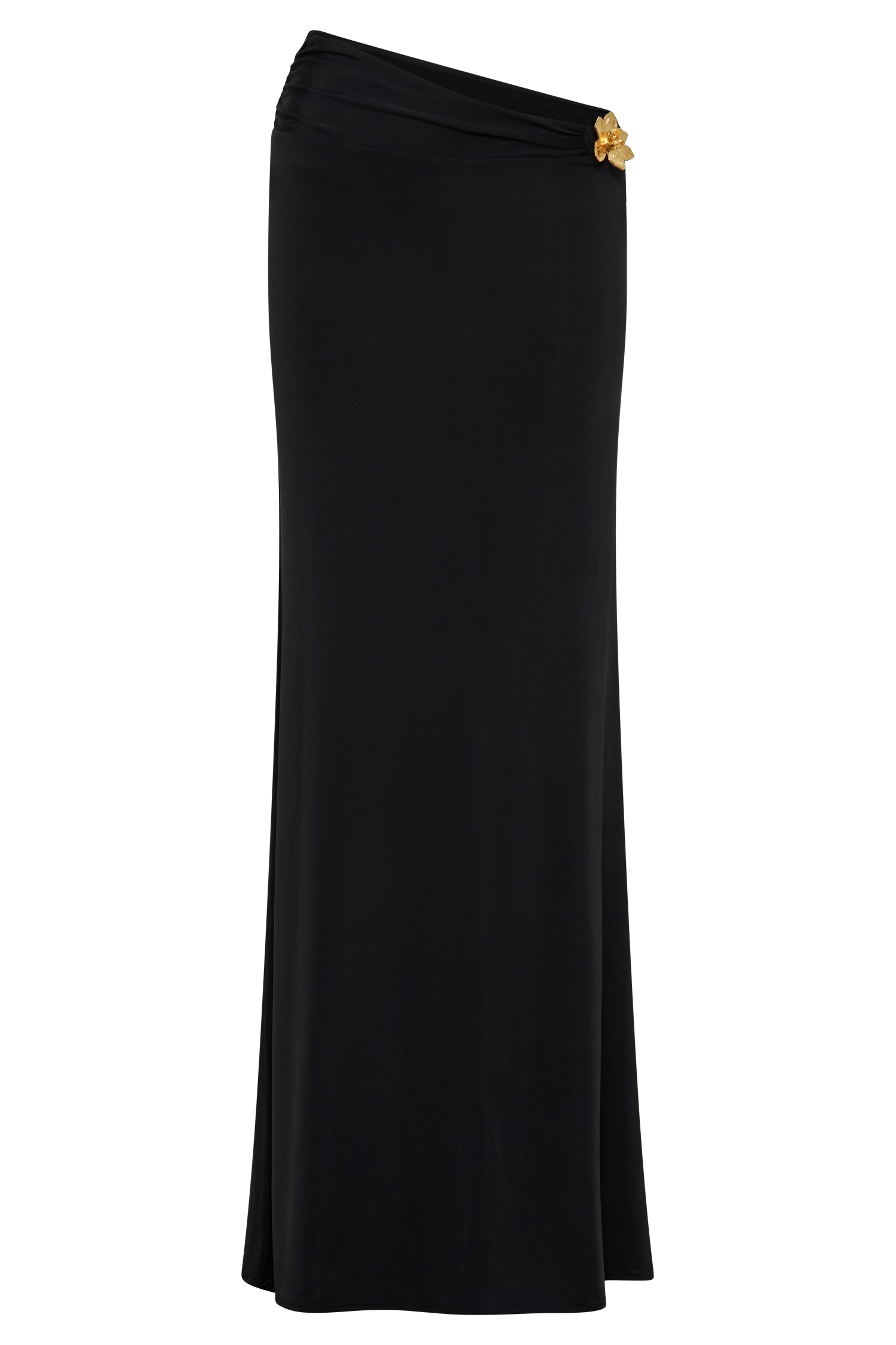 Ainsley Asymmetrical Maxi Skirt With Floral Hardware - Black #9