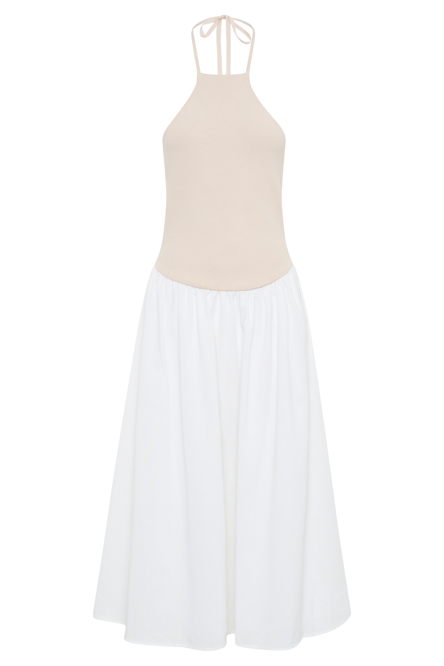 Katie Knit And Linen Midi Dress - Natural/White #9