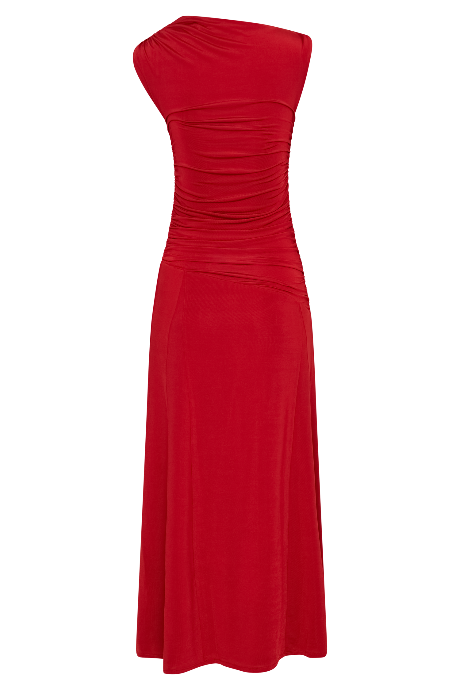 Navanna Asymmetric Slinky Midi Dress - Red #6