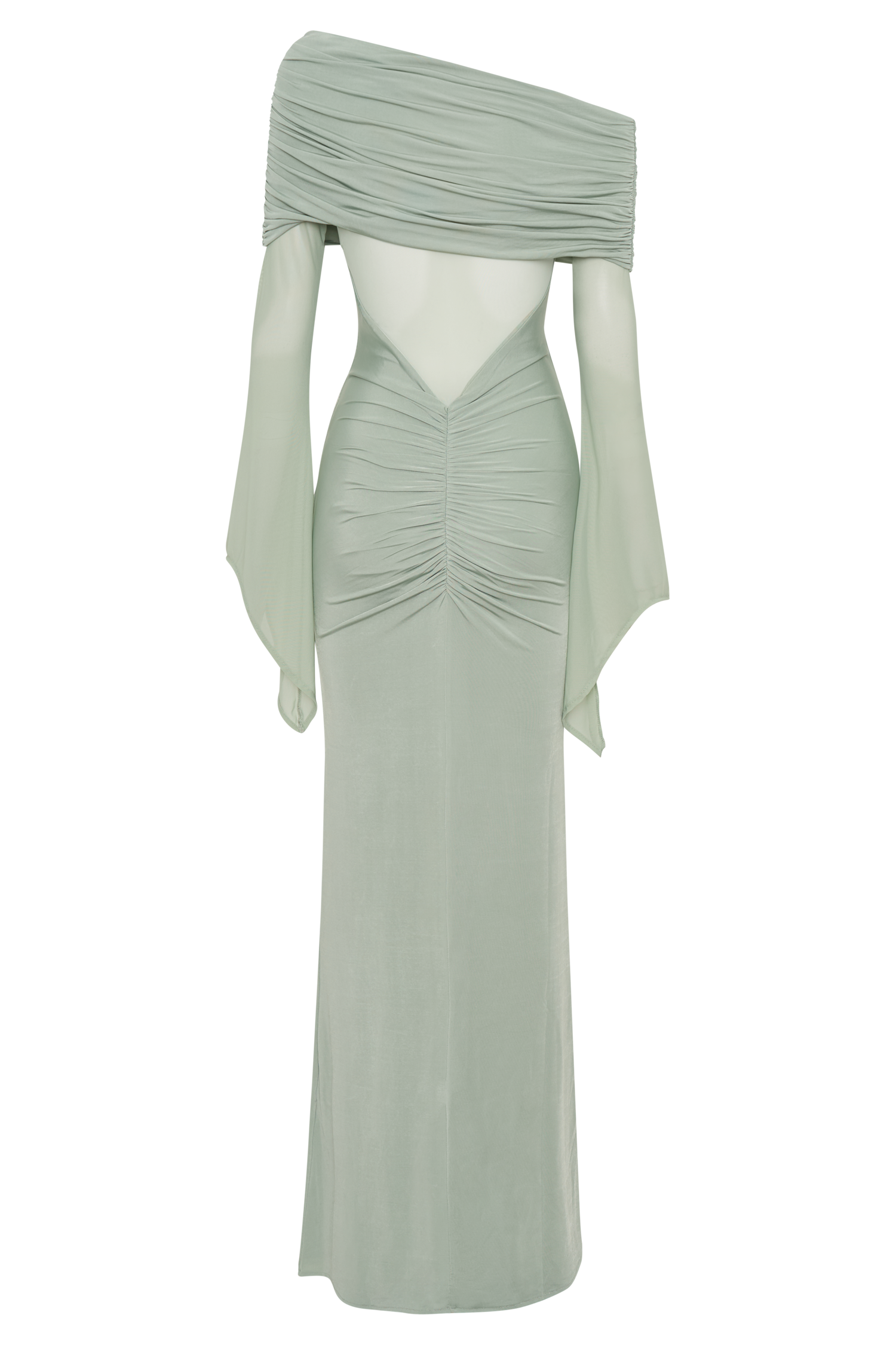 Kaitlin One Shoulder Slinky And Mesh Maxi Dress - Basil #6
