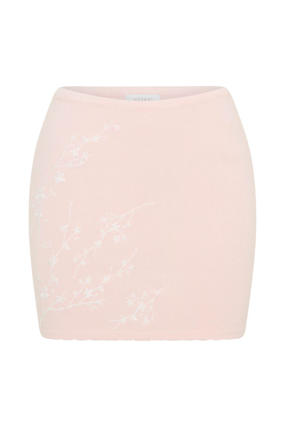 Monroe Embroidered Knit Mini Skirt - Baby Pink And Ivory