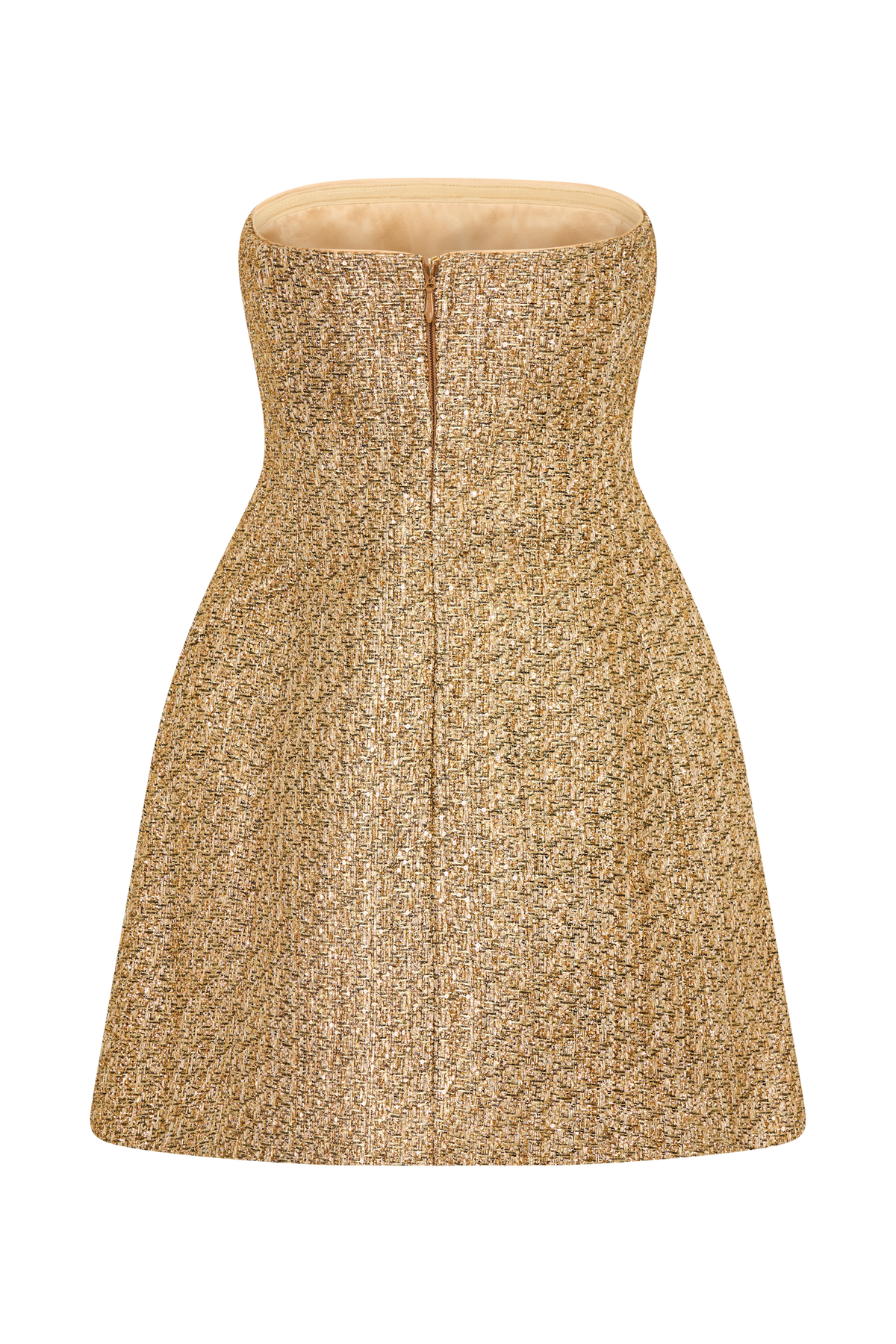 Gala Strapless Tweed Mini Dress - Gold