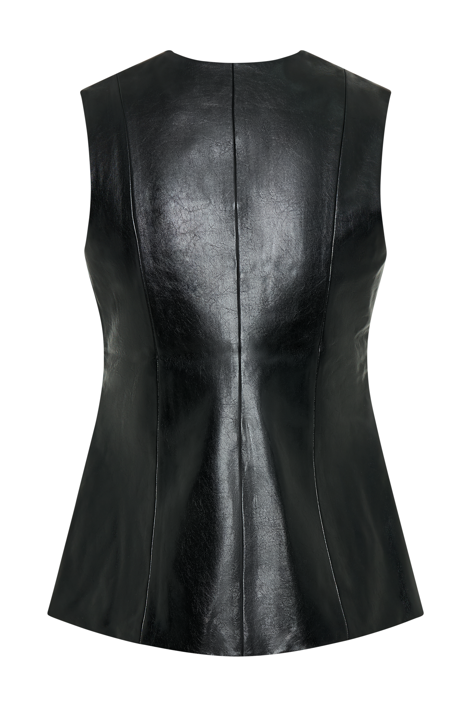 Coralia Faux Leather Sleeveless Vest - Black #10
