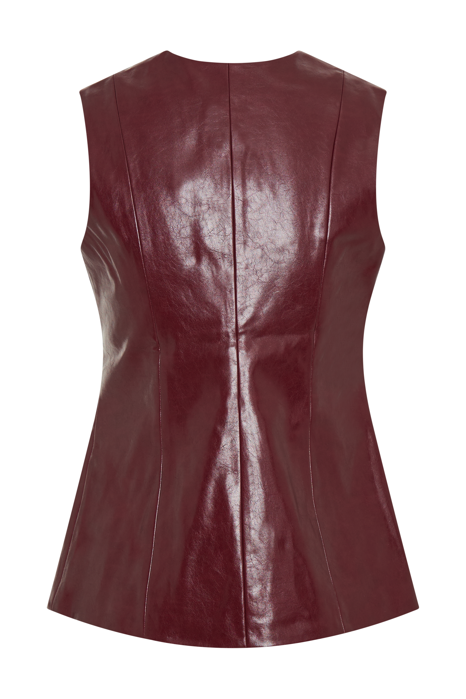 Coralia Faux Leather Sleeveless Vest - Cherry Red #10