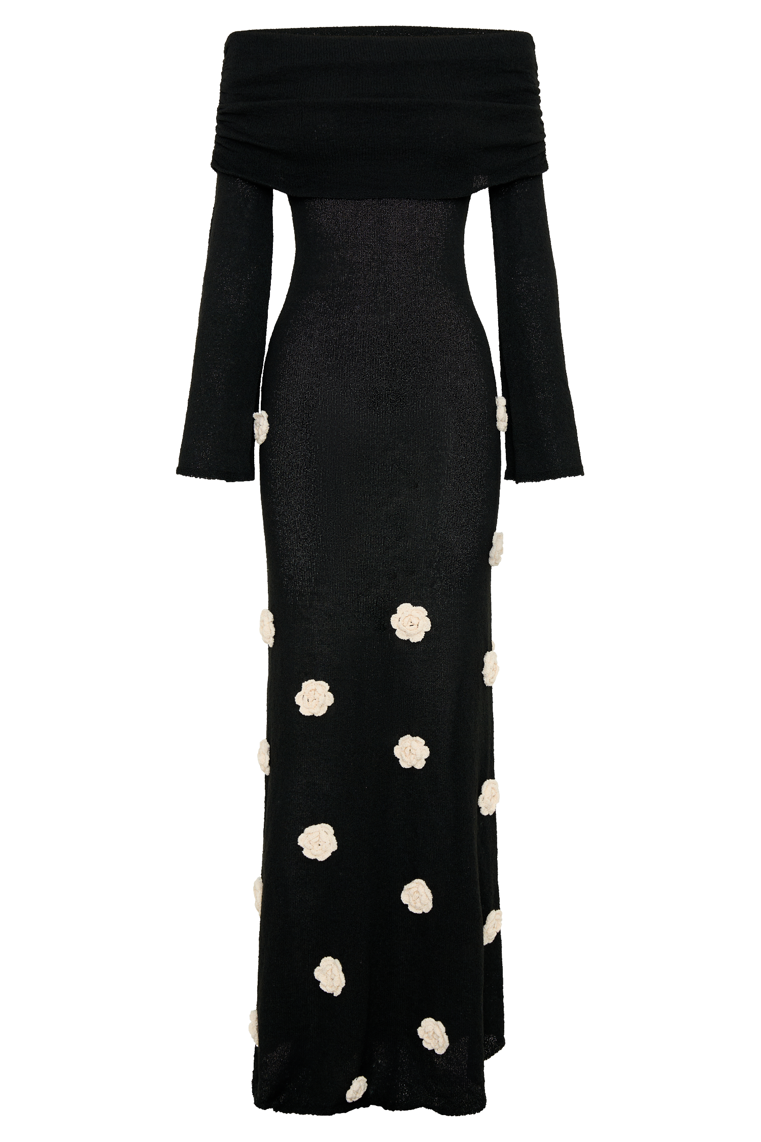 Kiki Off Shoulder Knit Rose Maxi Dress - Black/White #7