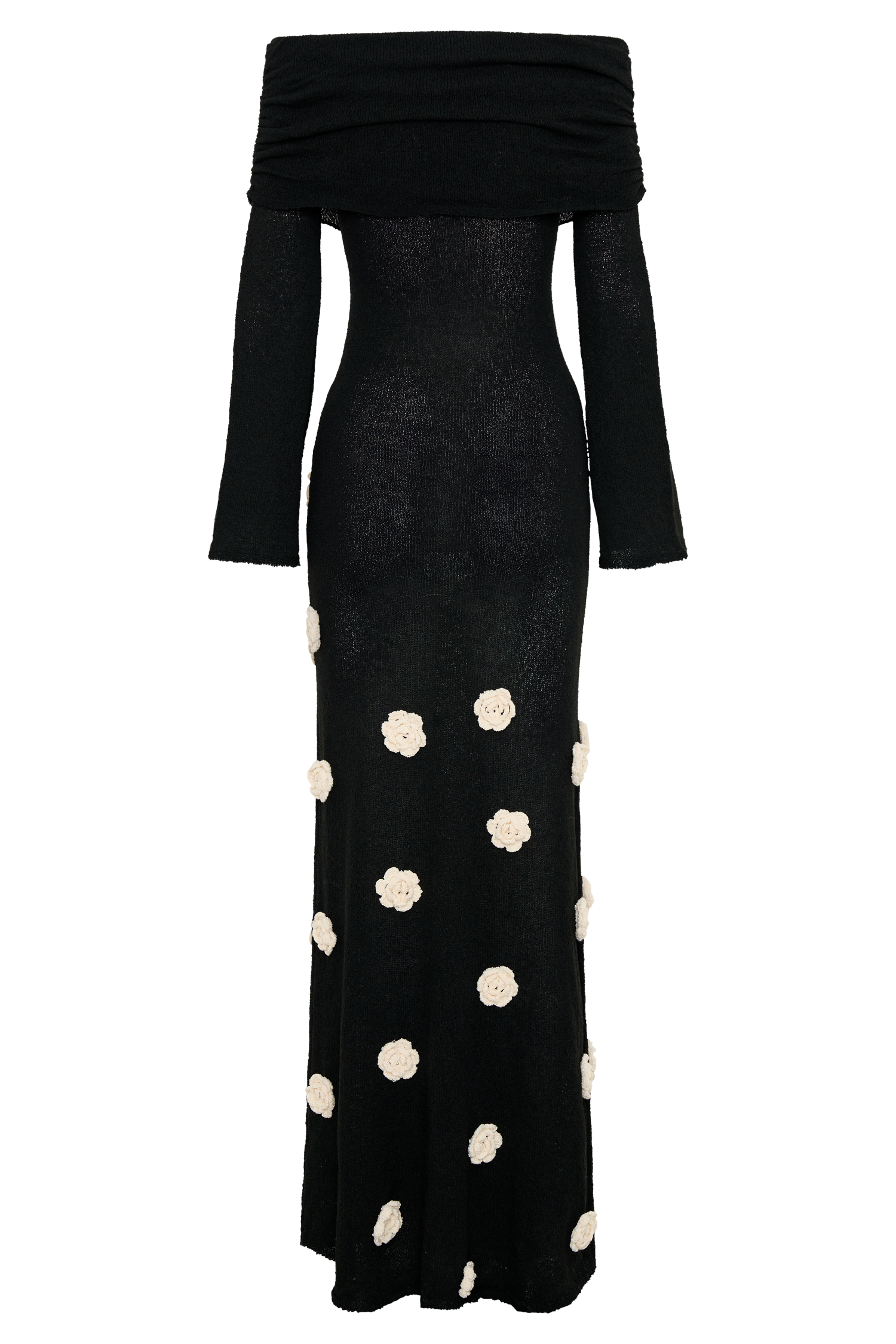 Kiki Off Shoulder Knit Rose Maxi Dress - Black/White #6