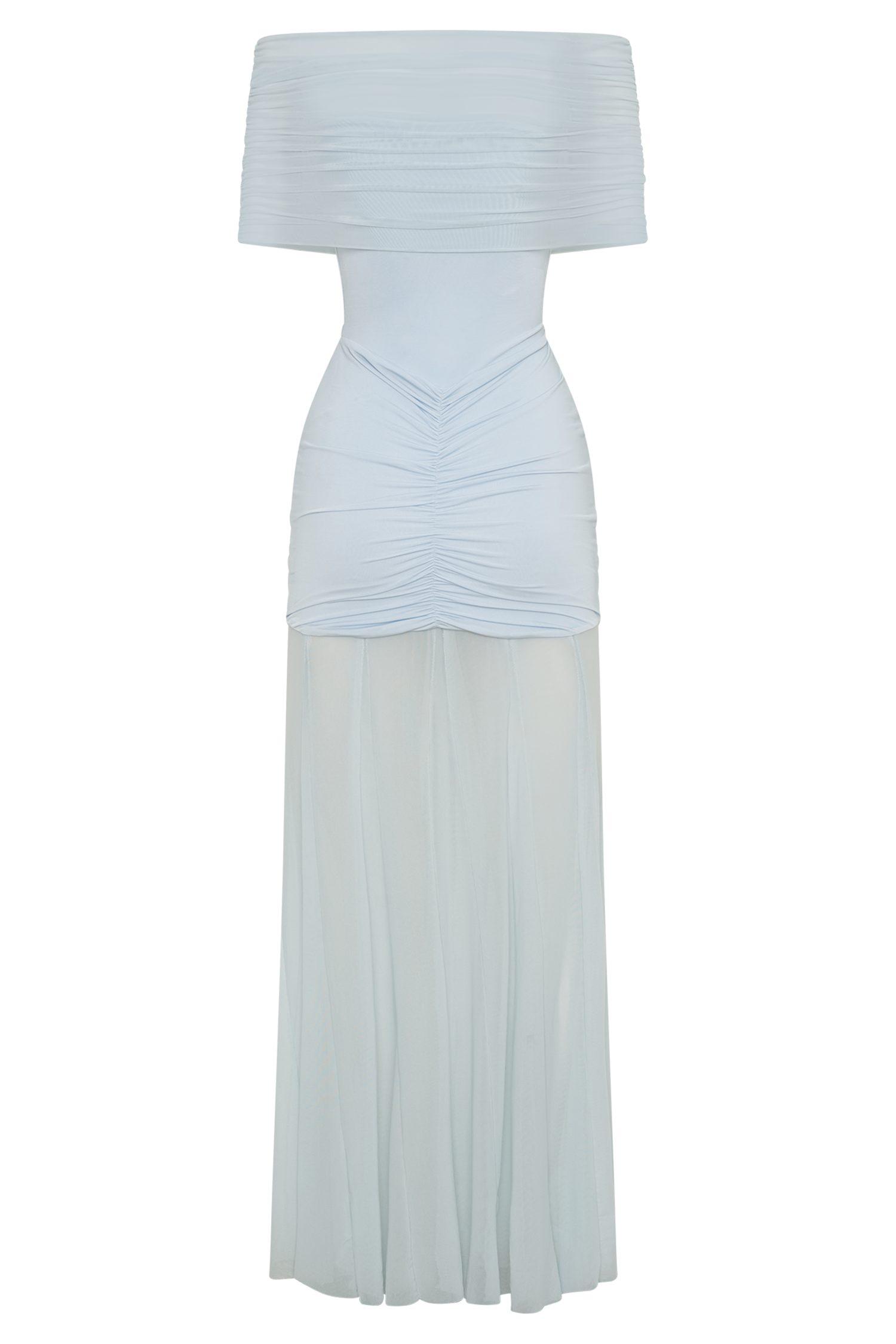 Caspian Slinky And Mesh Off Shoulder Maxi Dress - Pale Blue #8