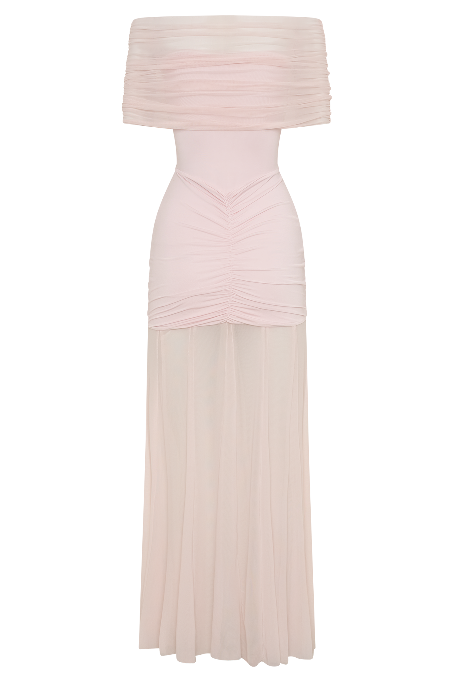 Caspian Slinky And Mesh Off Shoulder Maxi Dress - Pale Pink #8