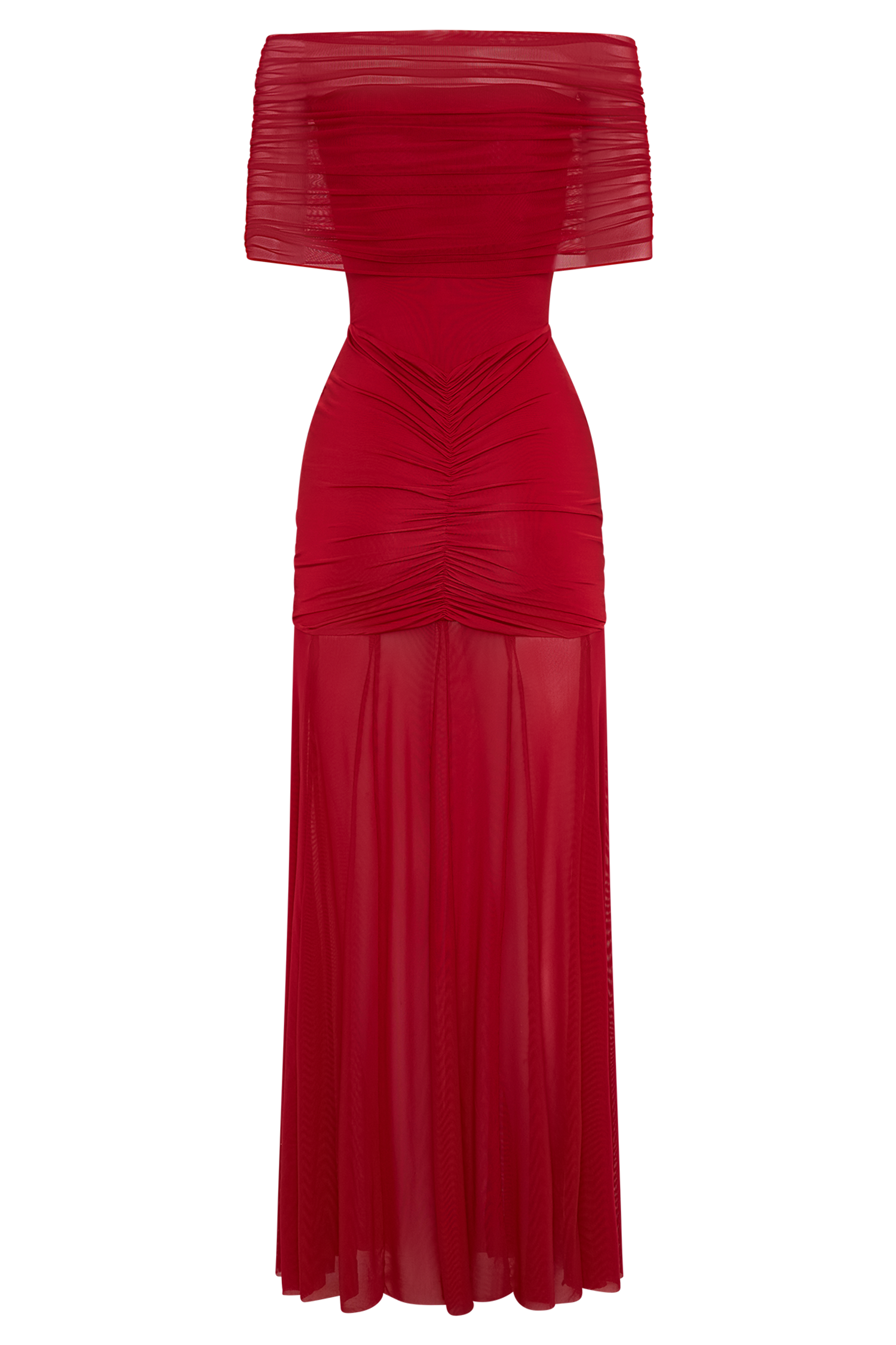 Caspian Slinky And Mesh Off Shoulder Maxi Dress - Ruby #7