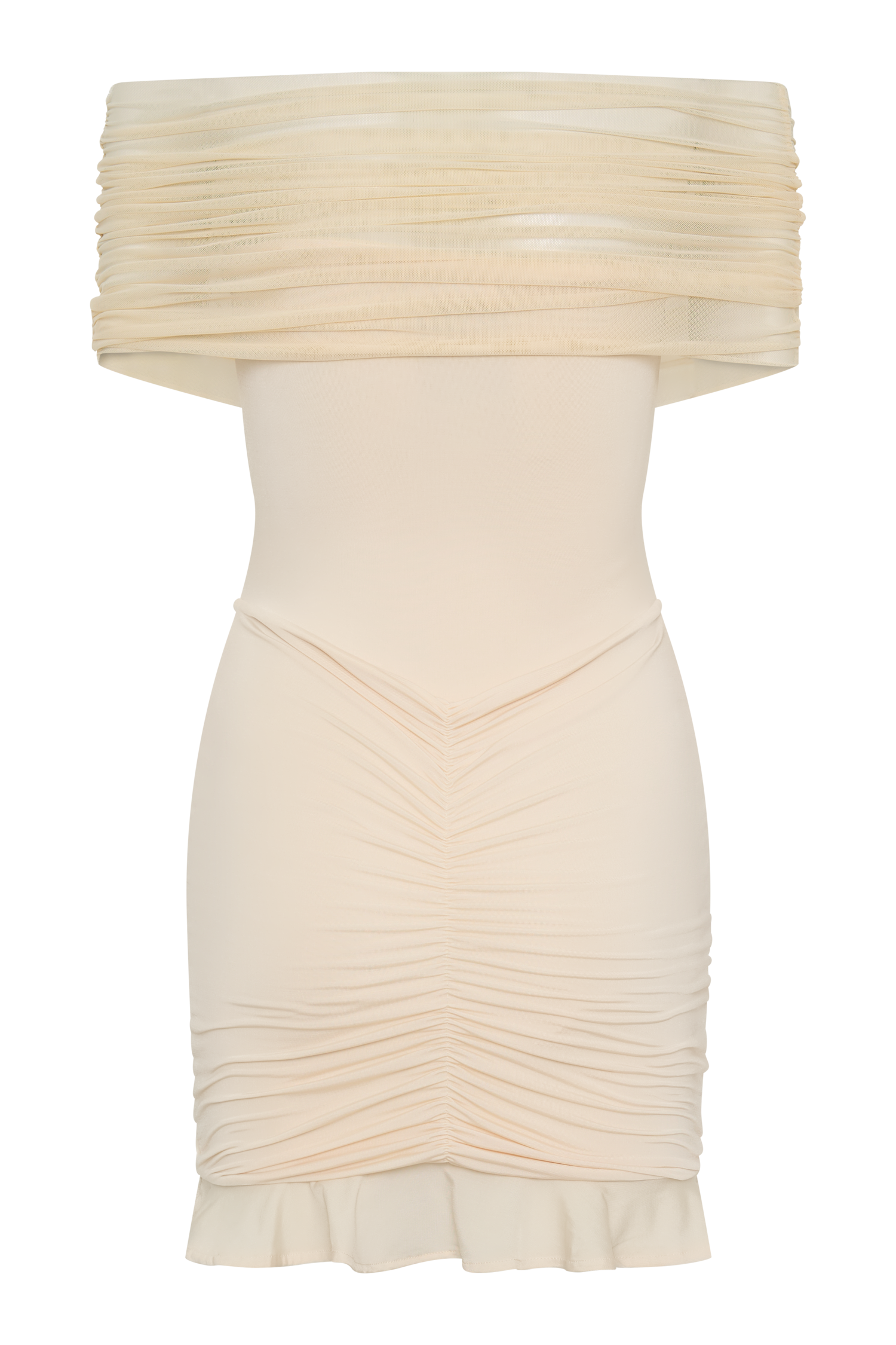 Caspian Slinky And Mesh Off Shoulder Mini Dress - Ivory #8