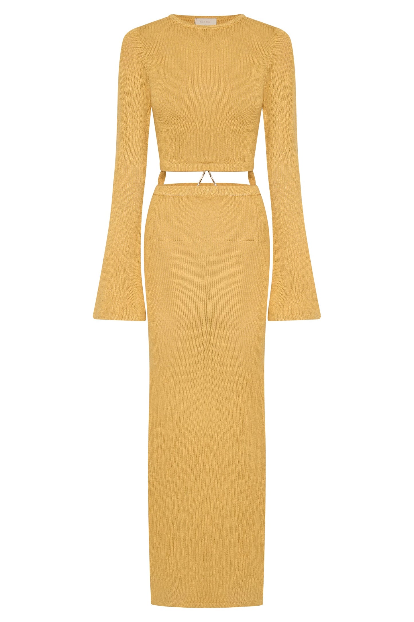 Anna Flare Sleeve Knit Dress - Yellow