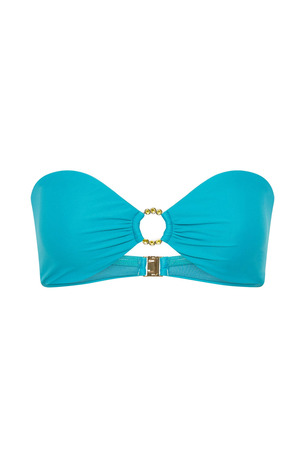 Hazel Recycled Nylon Bandeau Bikini Top With Diamante Trim - Turquoise