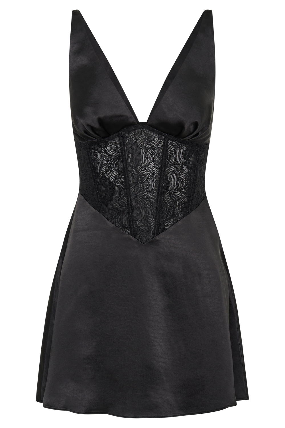 Kerrie Mini Halter Satin And Lace Dress - Black