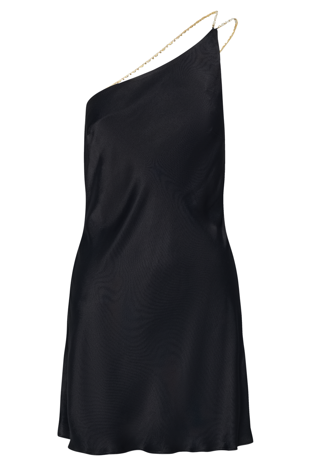 Berina One Shoulder Mini Dress With Pearl Trim - Black