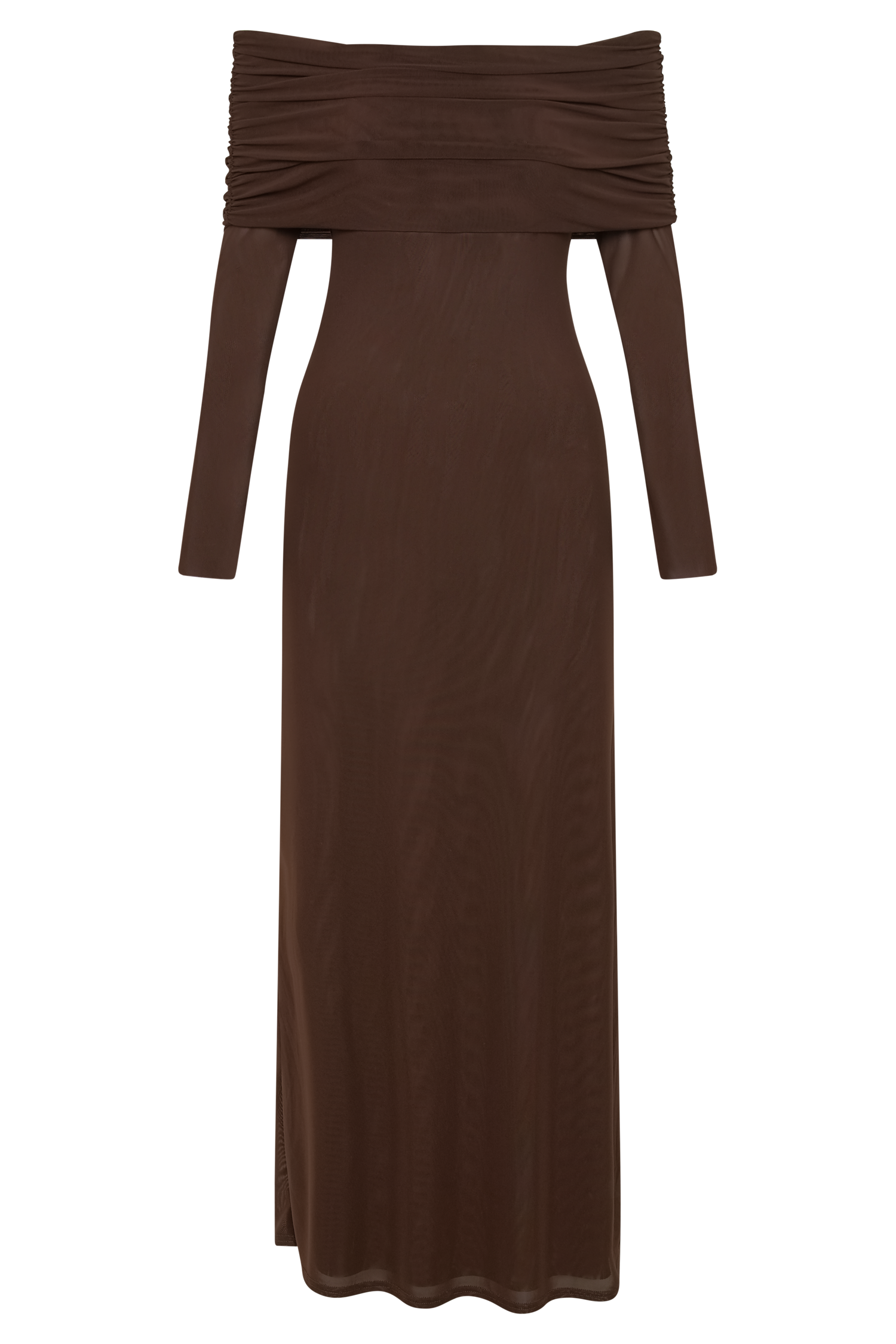 Josie Off Shoulder Mesh Maxi Dress - Dark Brown #9