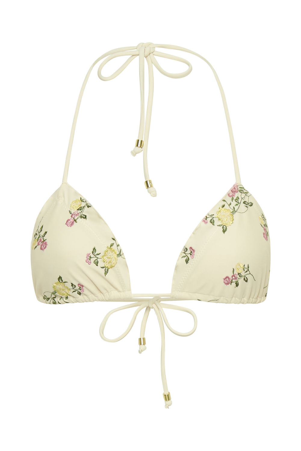 Sommer Embroidered Triangle Bikini Top - Ivory Flower Print
