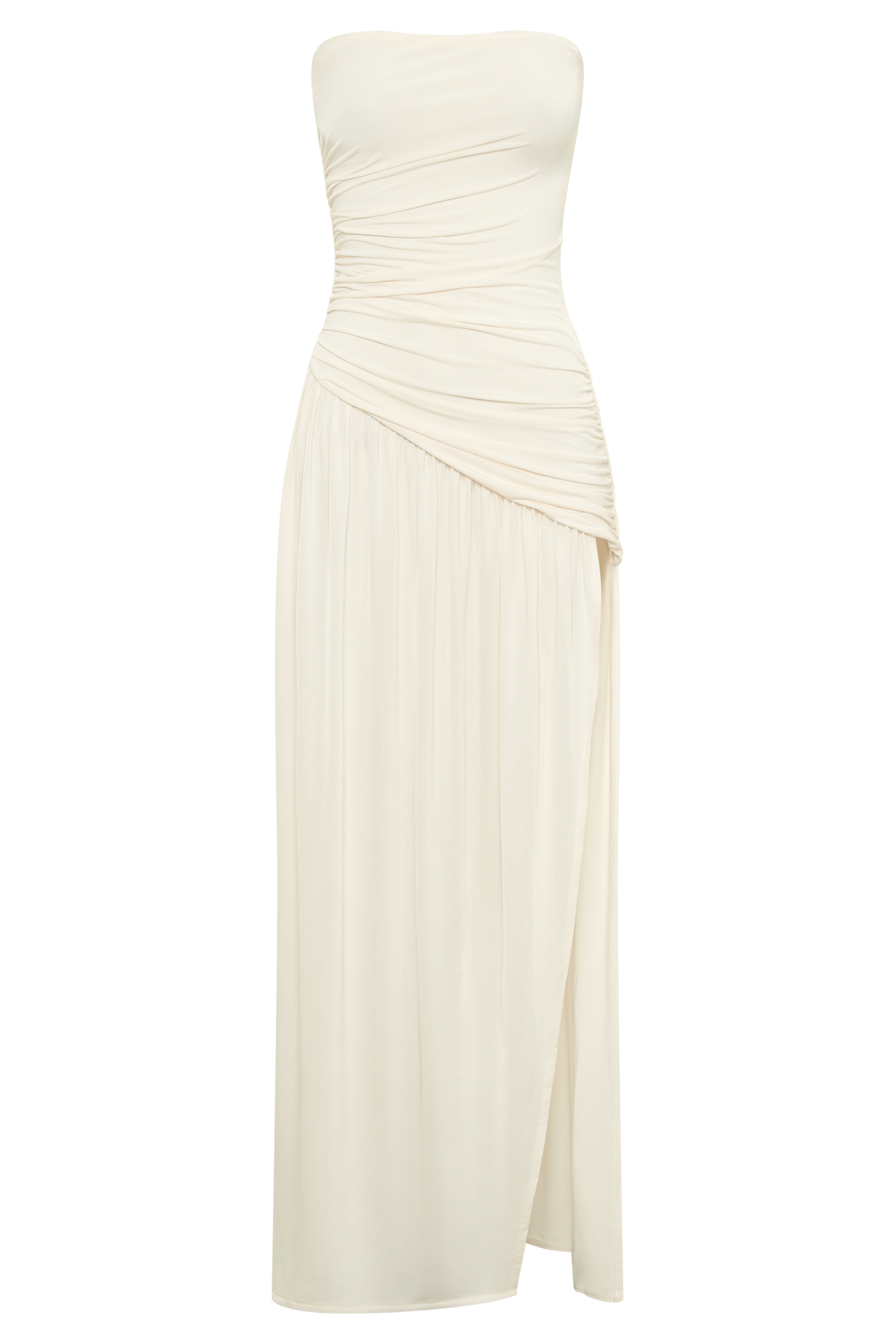 Bex Strapless Slinky Maxi Dress With Split - Ivory #7
