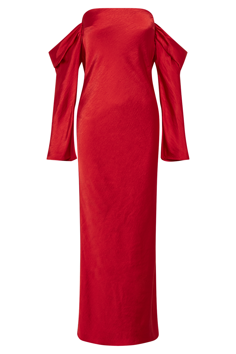 Vee Off Shoulder Satin Midi Dress - Red
