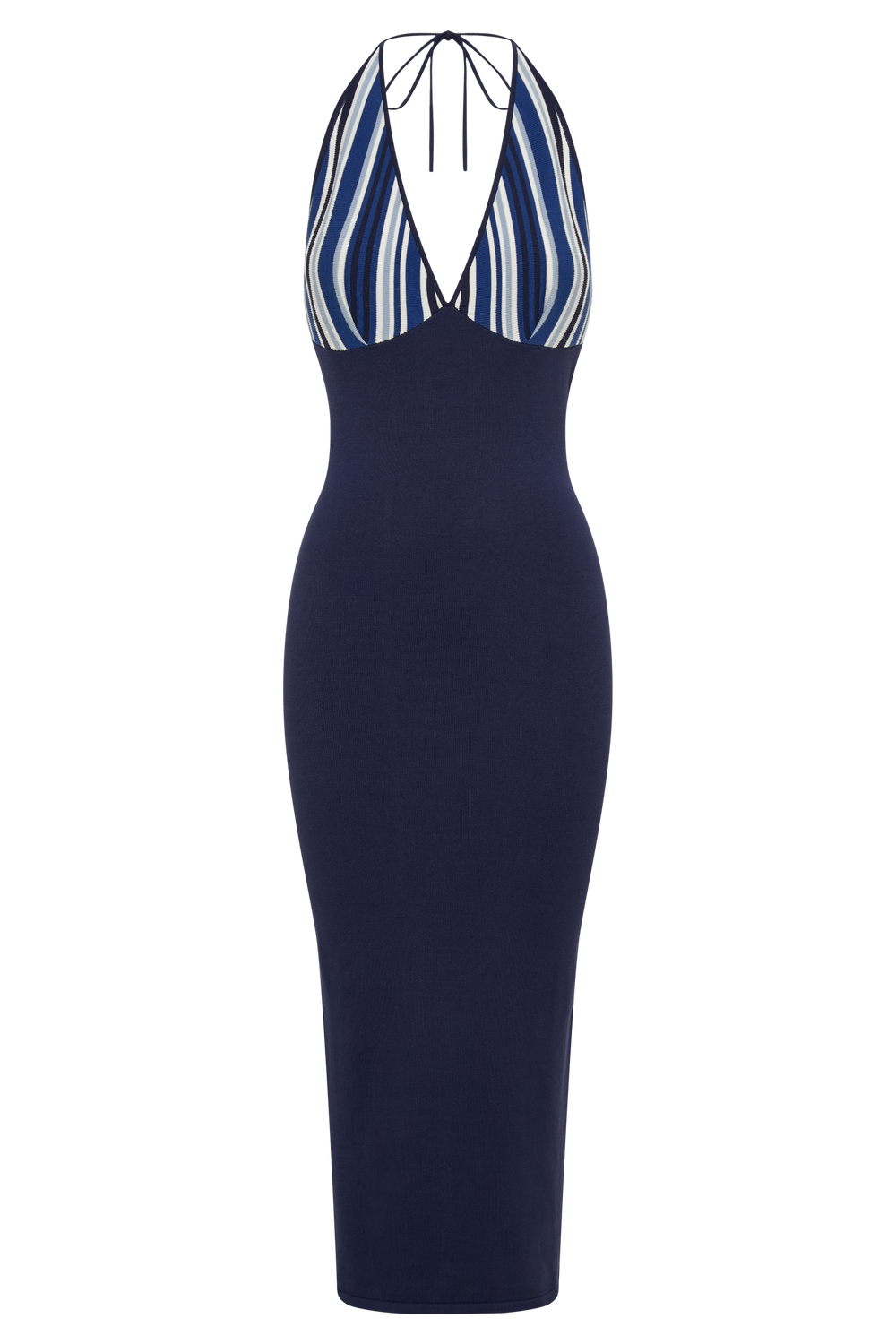 Dana Stripe Knit Halter Midi Dress - Powder Blue