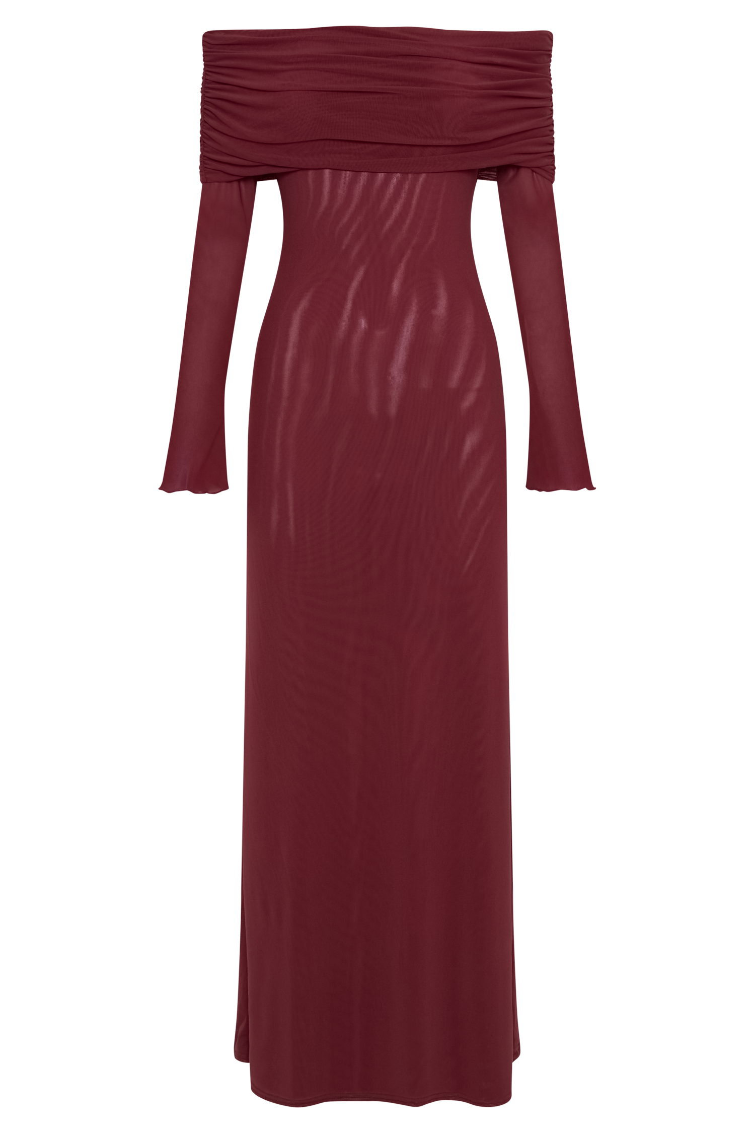 Josie Off Shoulder Mesh Maxi Dress - Wine #9