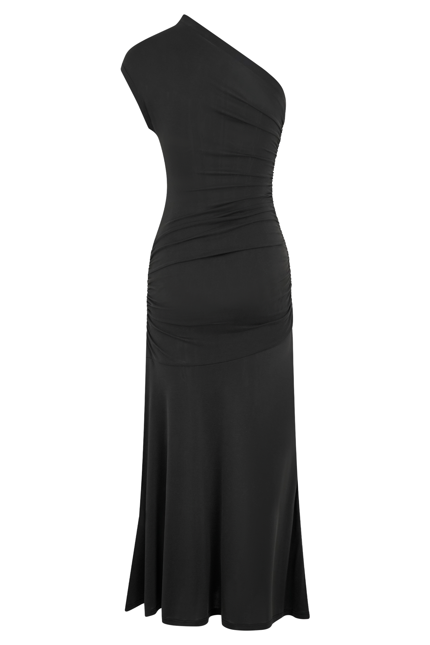 Chloe Peached Jersey One Shoulder Midi Dress - Black