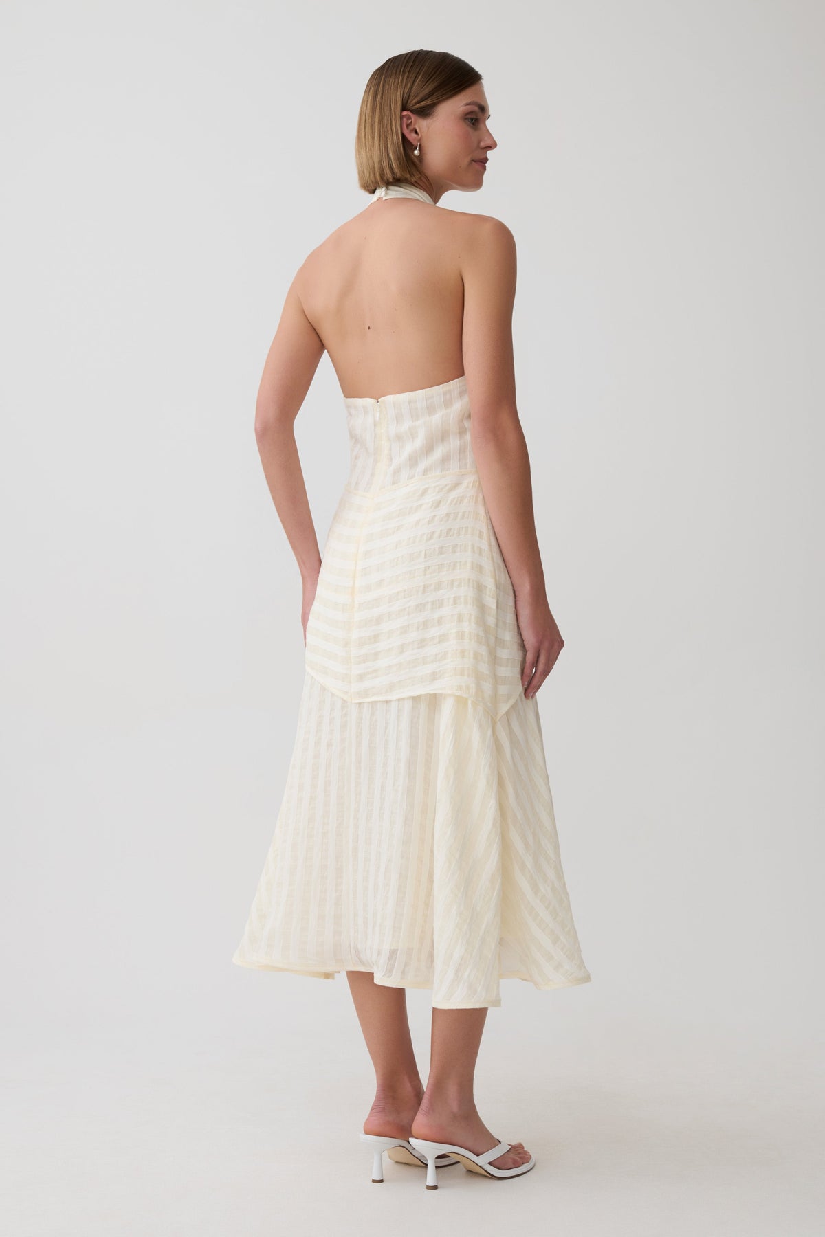 Darline Striped Halter Midi Dress - Ivory