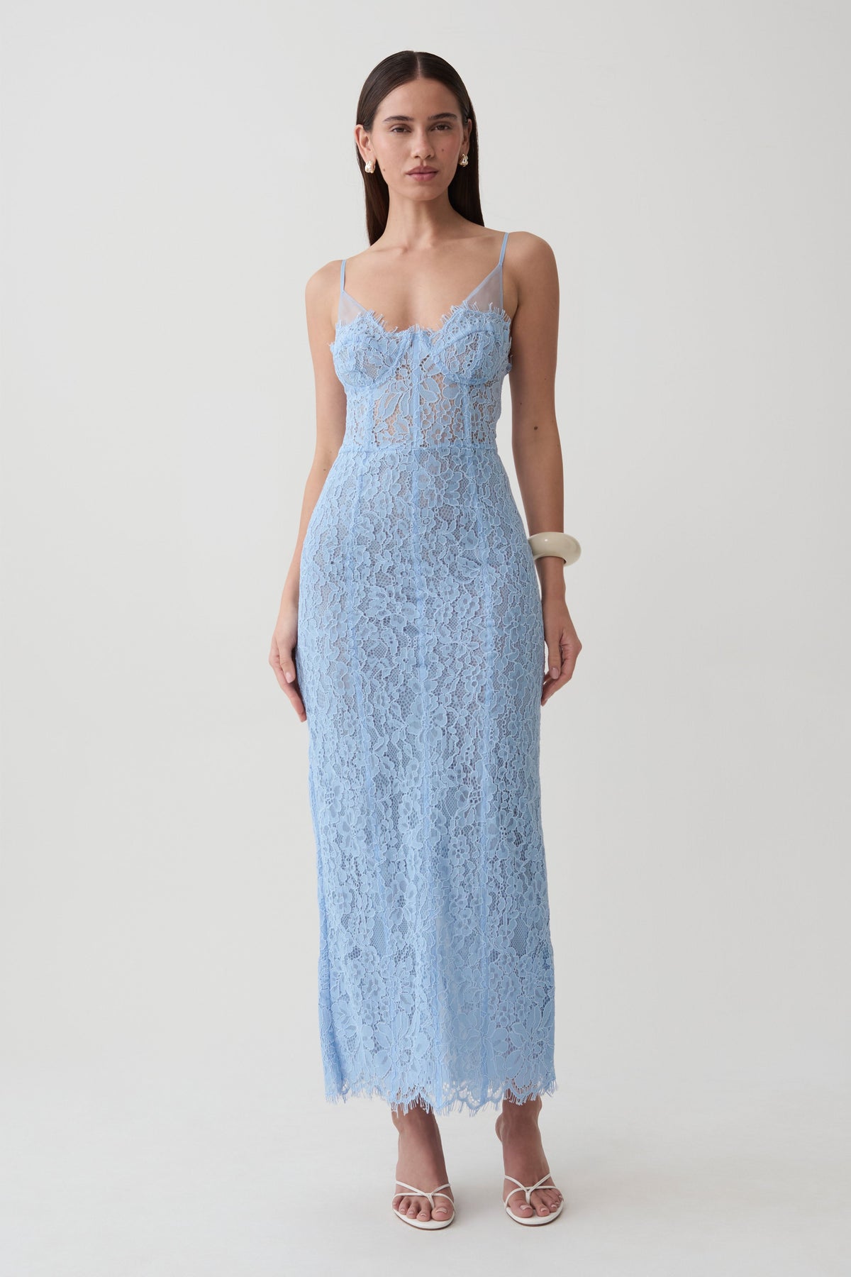 Ottilie Lace And Mesh Midi Dress - Sky Blue