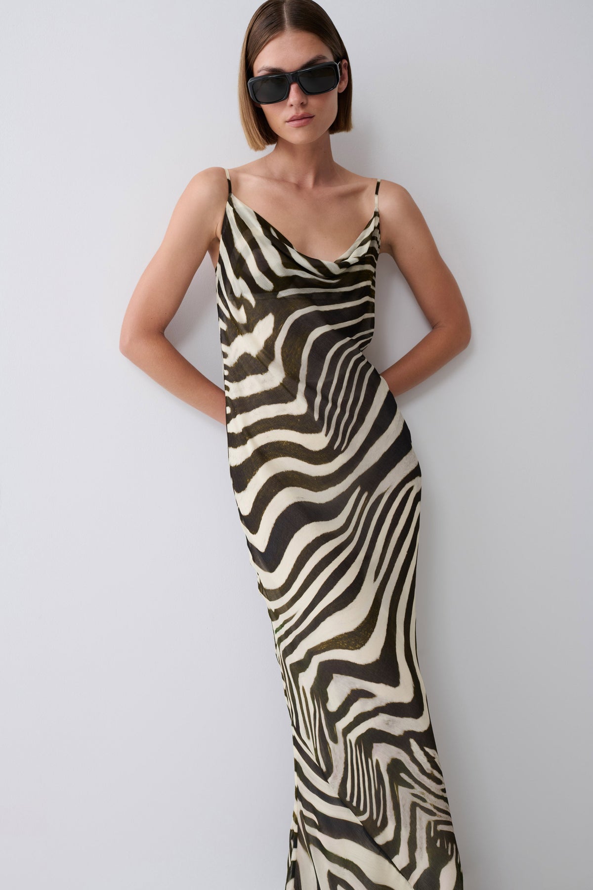 Zoe Cowl Front Printed Maxi Dress - Zebra Print