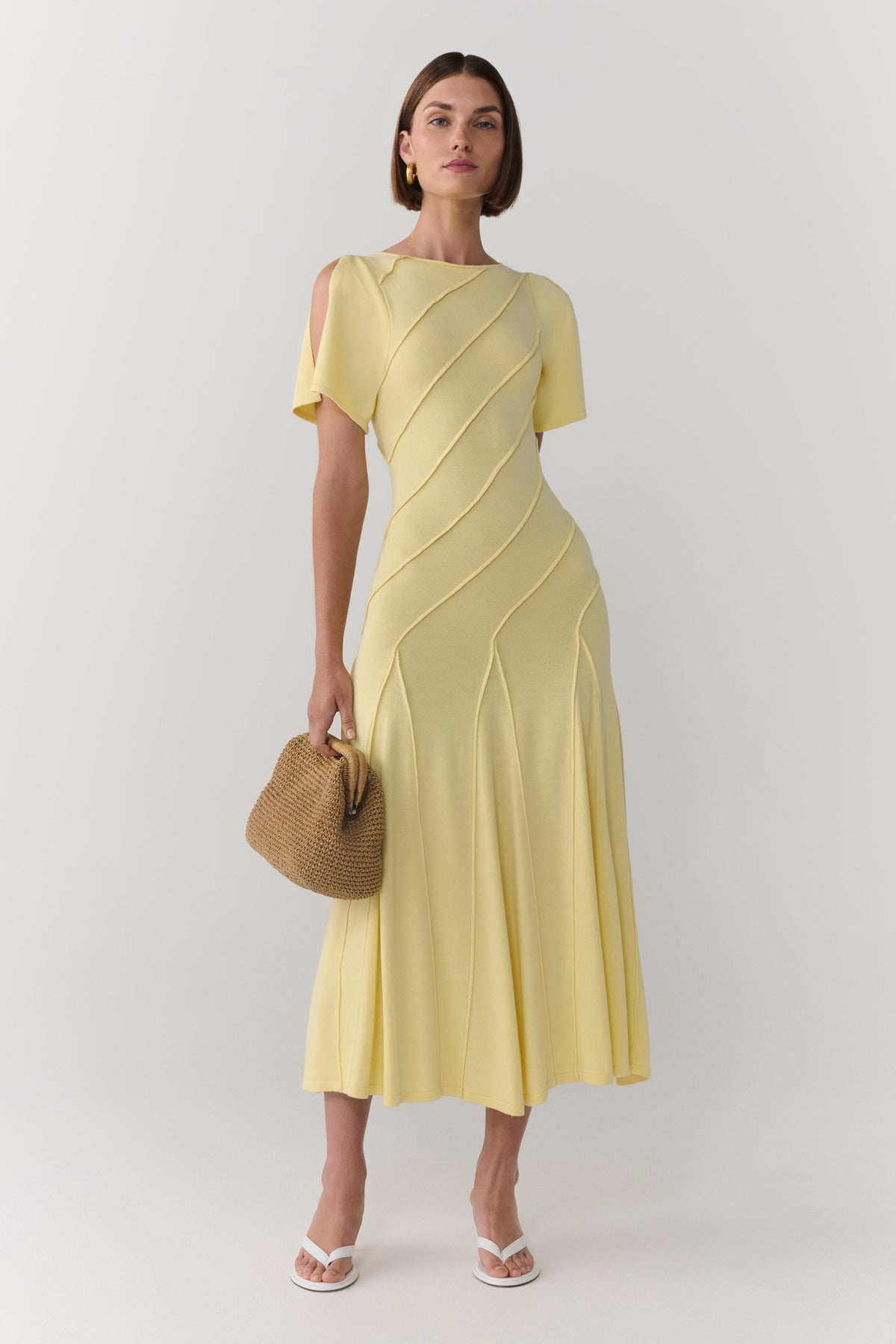 Lani Asymmetrical Knit Midi Dress - Butter Yellow