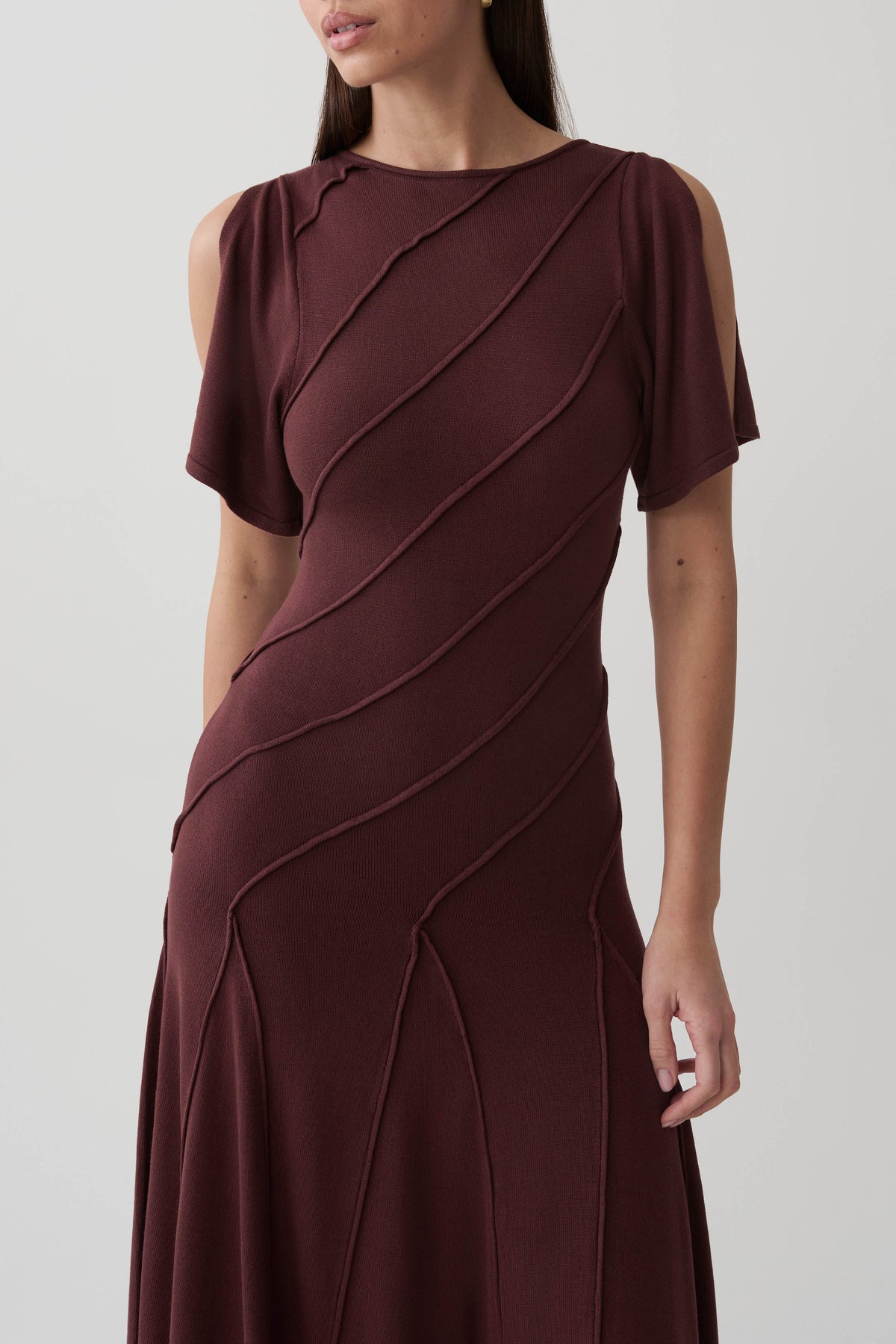 Lani Asymmetrical Knit Midi Dress - Chocolate