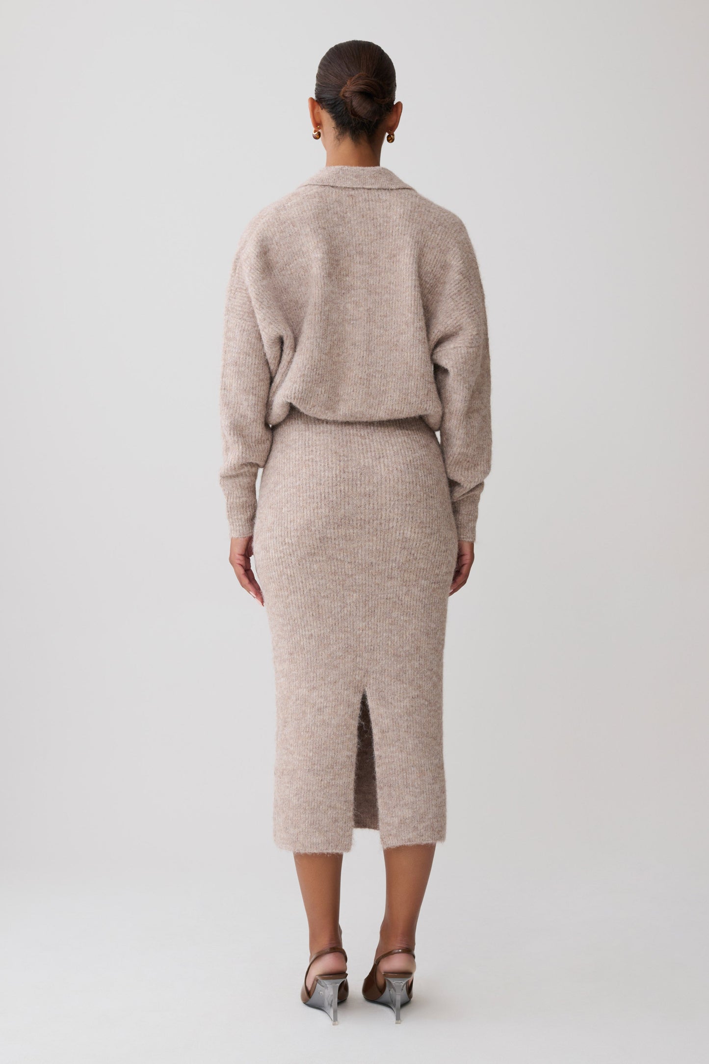 Simoney Long Sleeve Midi Knit Dress - Oat Marle