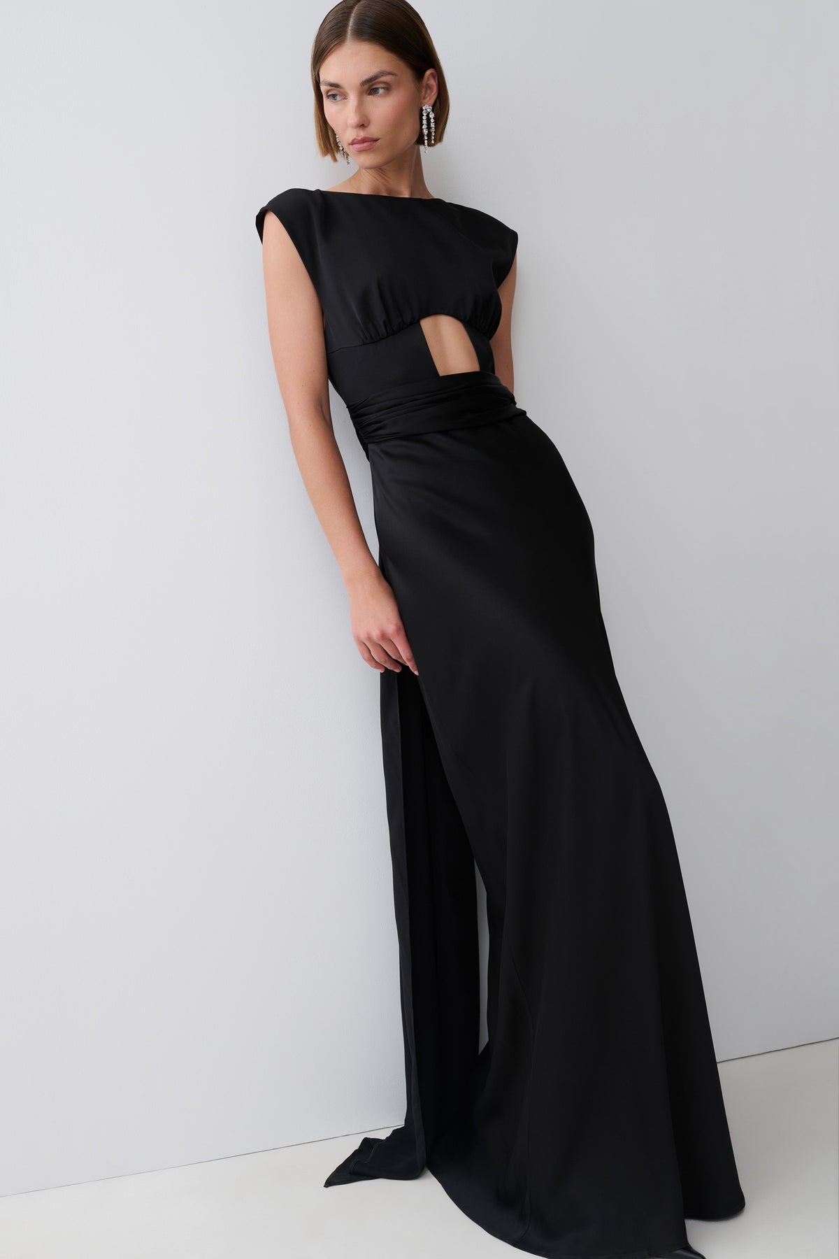 Destiny Cut Out Satin Maxi Dress - Black