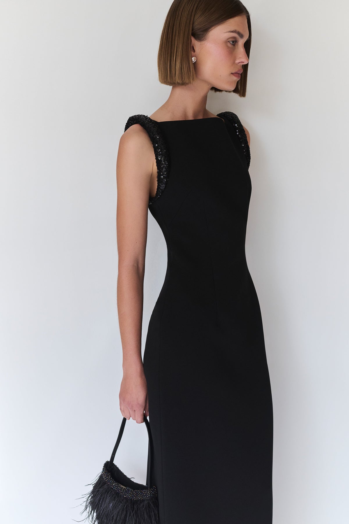 Elsie Crepe Maxi Dress With Beaded Straps - Black