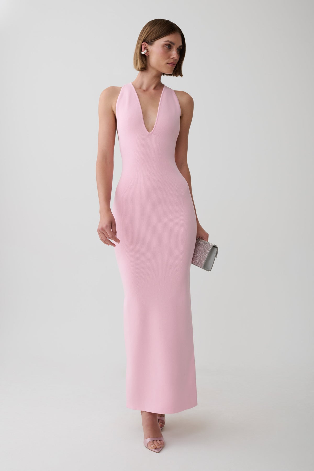 Darla Deep V Knit Maxi Dress - Candy Pink