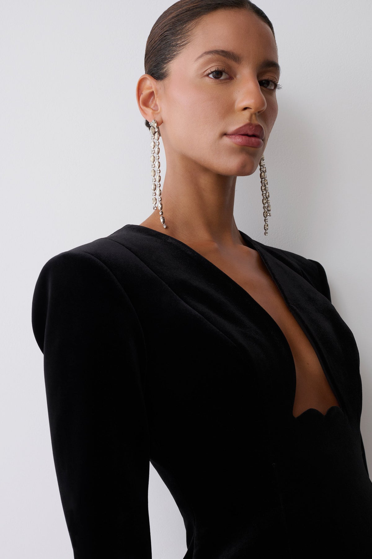 Trinity Abstract Neck Velvet Mini Dress - Black